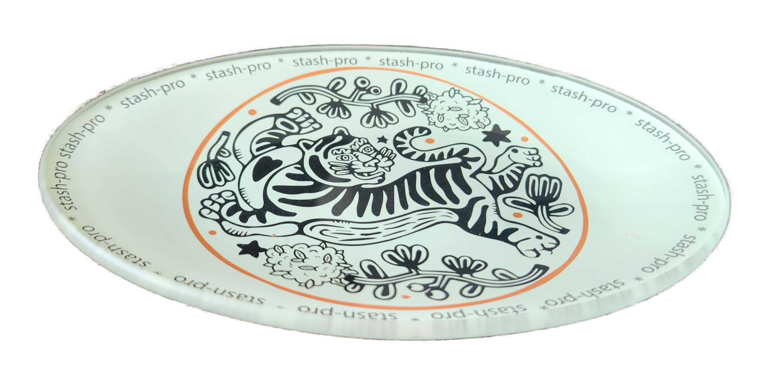 Stash-Pro Oval Toughened Glass Tray – 15.5cm x 10.5cm Premium Rolling & Crush Tray with Tiger Artwork | Heat-Resistant, Durable & Easy to Clean-image-16