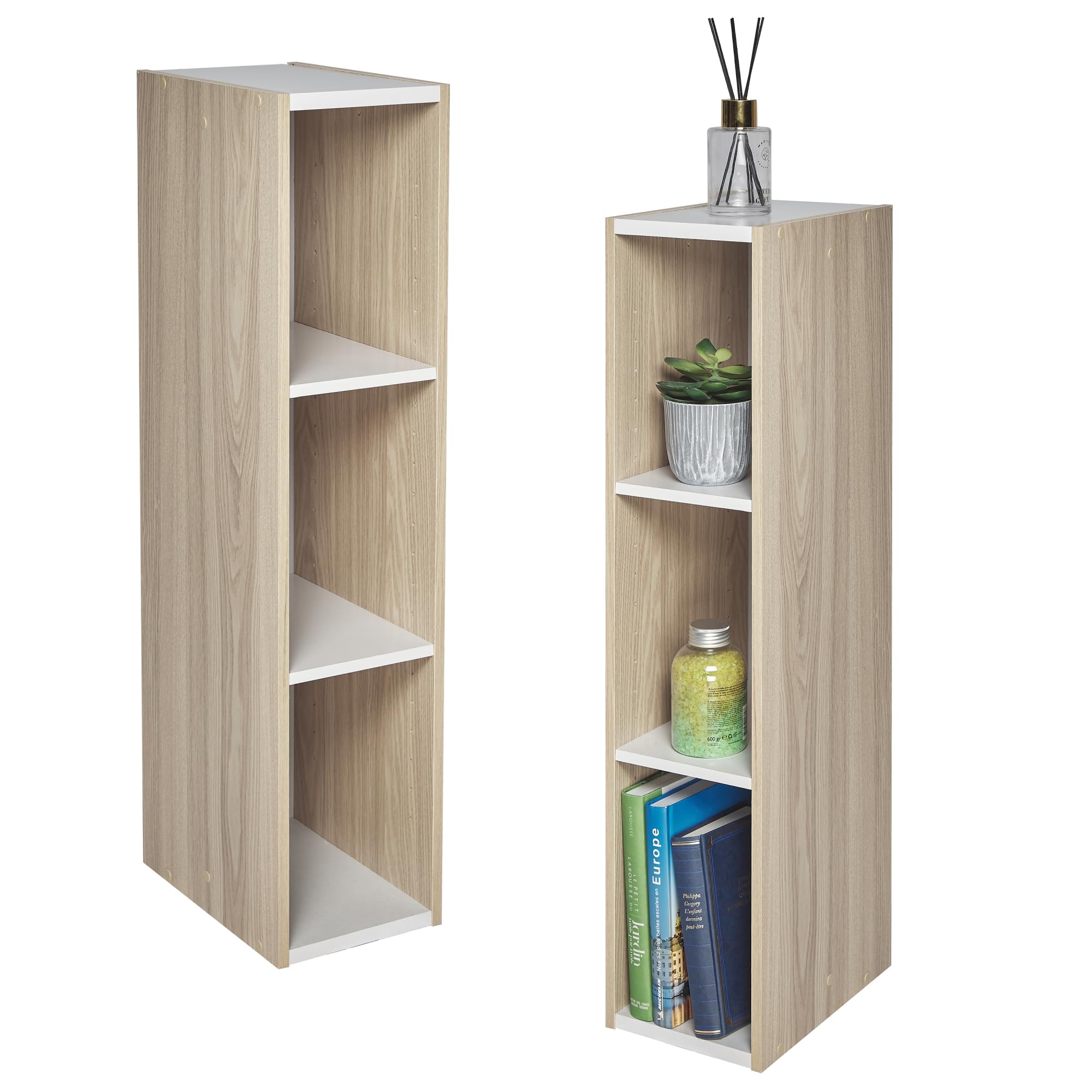 Iris Ohyama Estantería Espacio Ahorrador de 3 Niveles Delgado, Marrón Claro, Ajustable, Multiuso, Modular, para Sala, Oficina, Habitación, Organizadora, Librería, Montaje Fácil, UB-9020