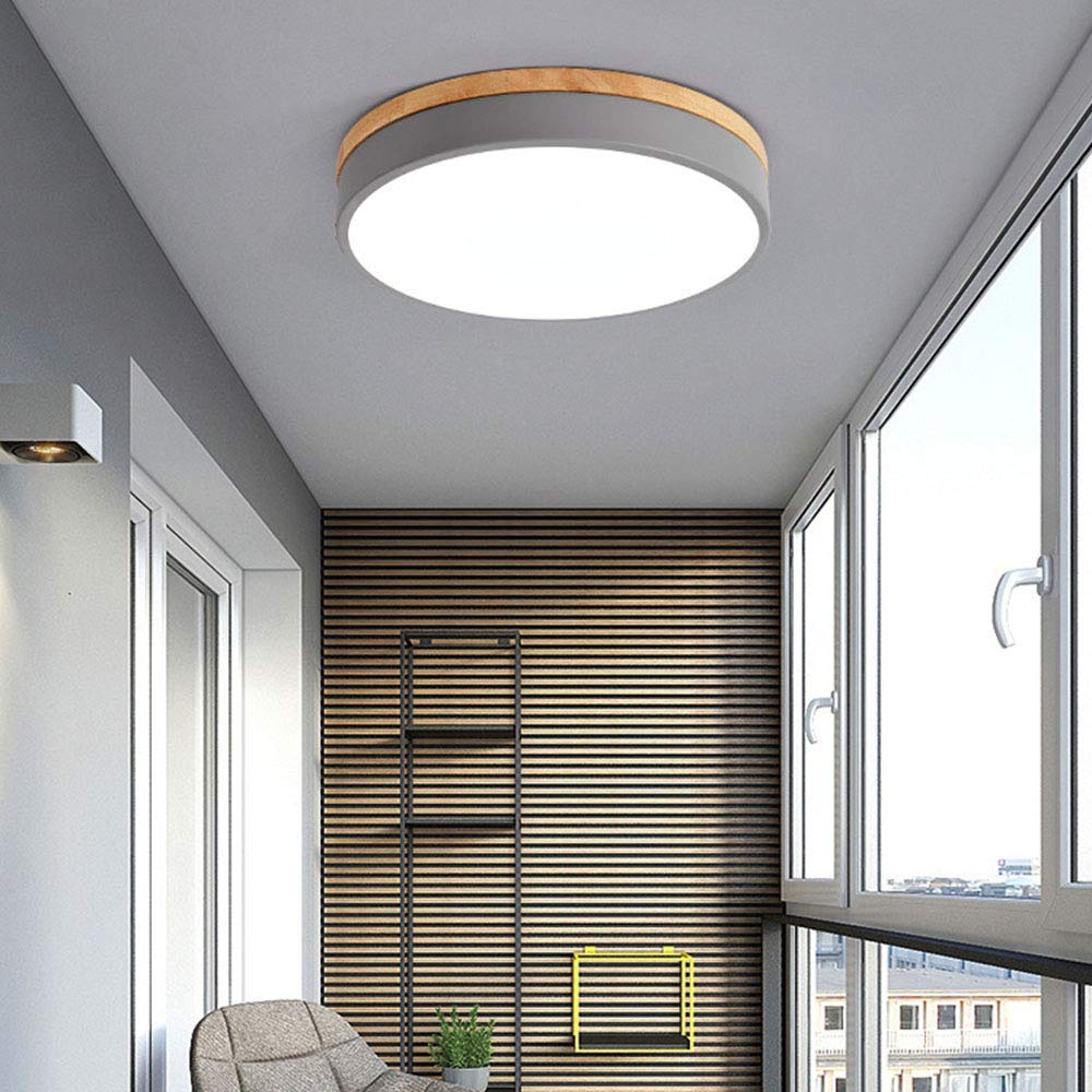 Modern Rund Deckenlampe LED Dimmbar mit Ferbedienung,aus Grau Metall und Holz,24W Led Deckenleuchte Decken-Beleuchtung für Schlafzimmer Kinderzimmer Galerie Bad 3000-6000K Licht,φ40CM