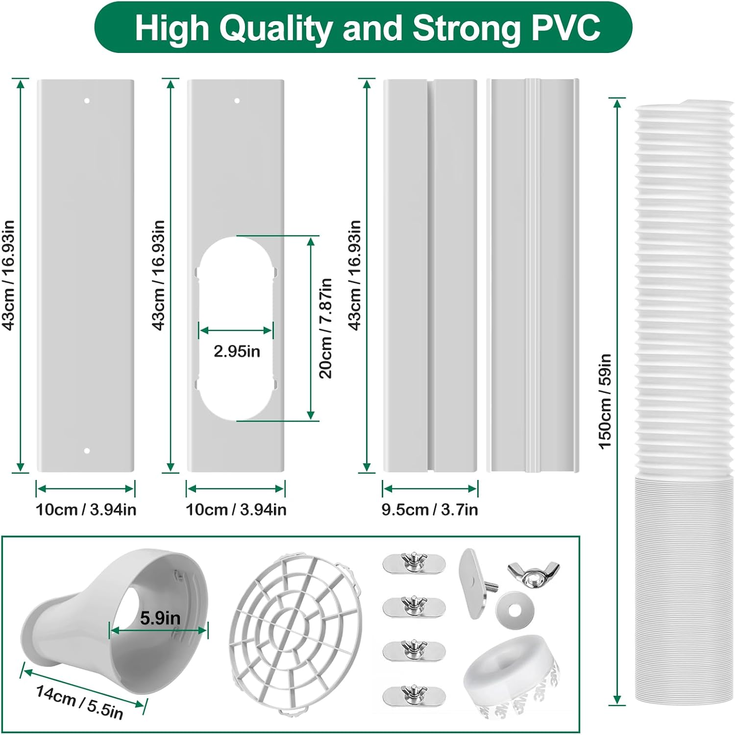 Upgrade Portable Air Conditioner Window Kit with 5.9Inch Exhaust Hose,Portable Air Conditioner Window Vent kit, portable AC Exhaust Hose Kit, Portable AC Window Vent Kit