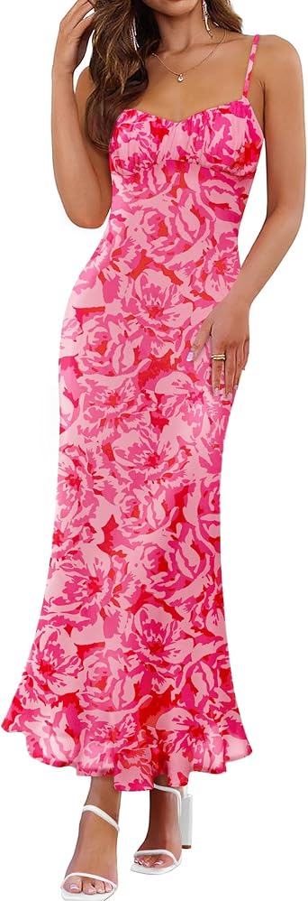 ZESICA Women's Summer Floral Sleeveless Bodycon Maxi Dress