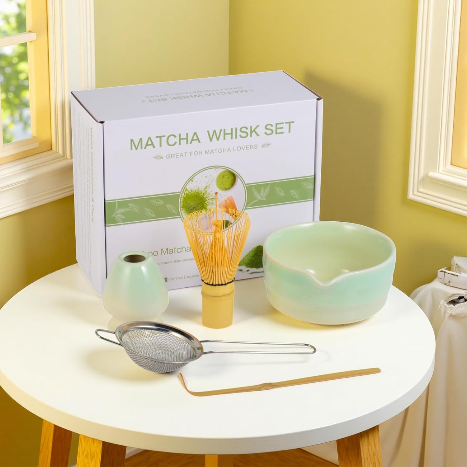 Matcha Whisk Set, Japanese Tea Set Includes Matcha Bowl with Spout, Bamboo Whisk, Ceramic Chasen Holder, Scoop, Sifter, 5 pcs Traditional Tea Making Kit for Matcha Lovers Christmas Gifts for Women Men - Image 7
