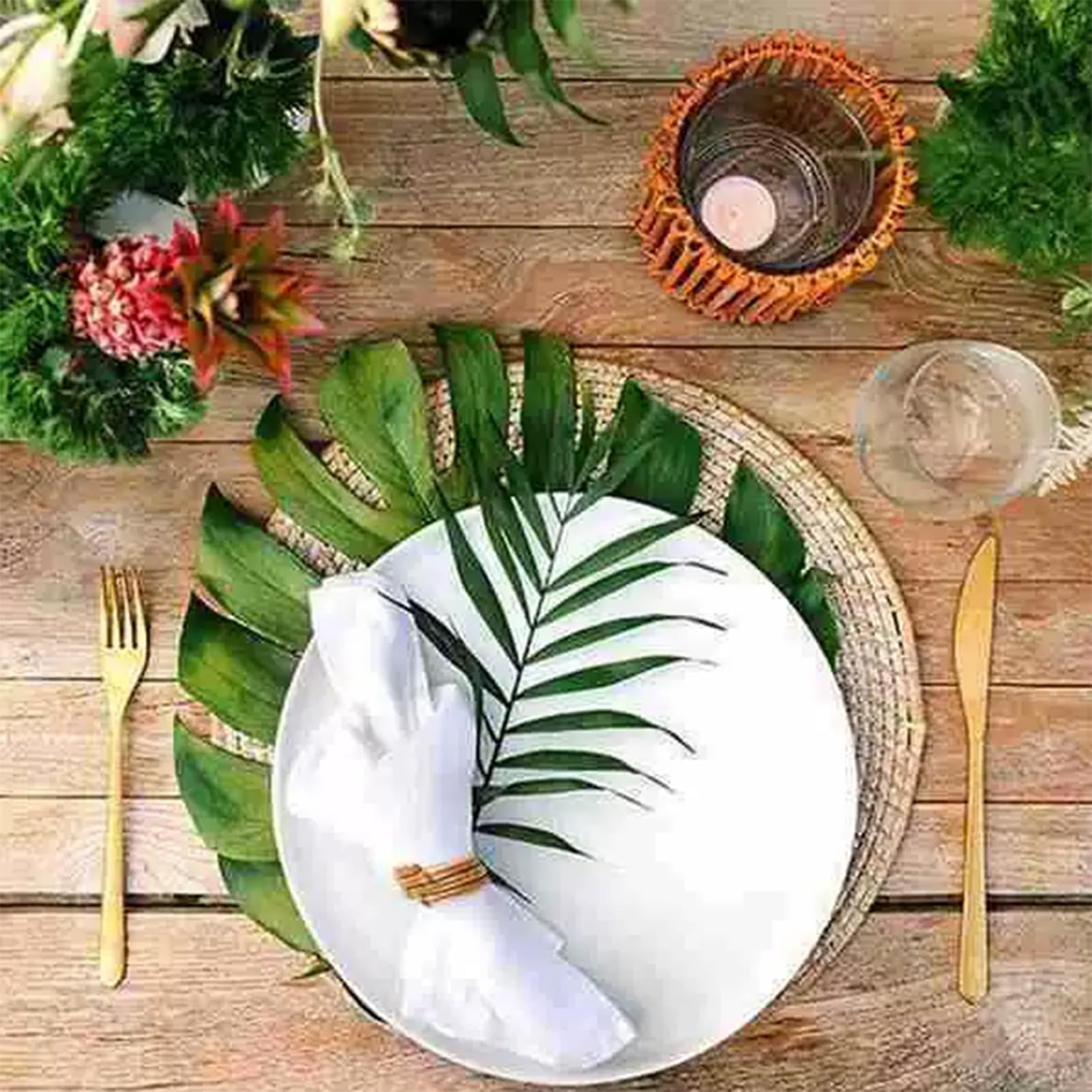 Lot de 100 Ronds de Serviette en Bambou Faits Main, décorations de Table rustiques, pour Anniversaire, Noël, Thanksgiving et Mariage.
