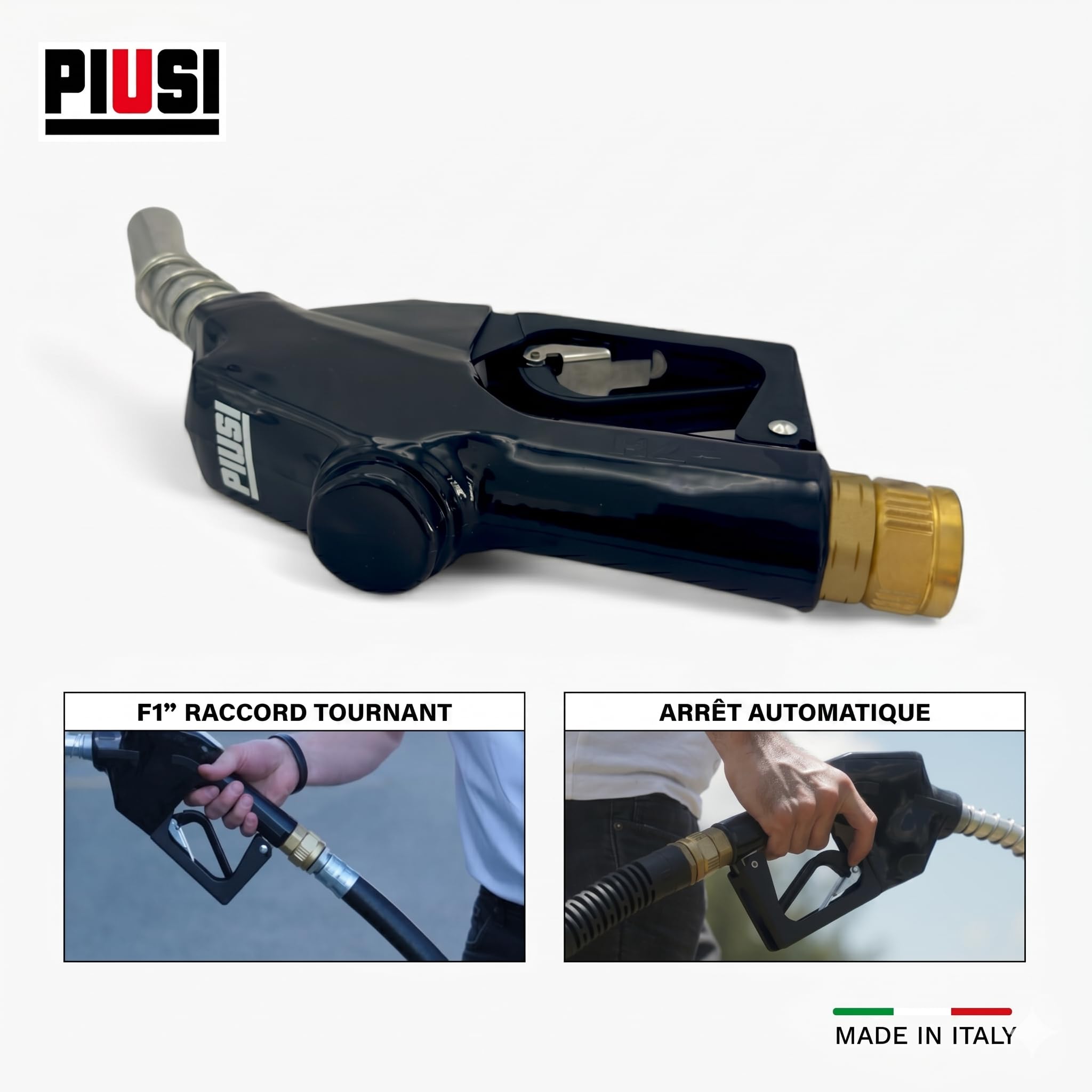 Buse à carburant PIUSI pour diesel, essence avec arrêt automatique pour débits jusqu'à 90 litres/minute, Convient pour bec d'entrée de machine de 29 mm, Raccord femelle 1" BSP | A80 F00604030