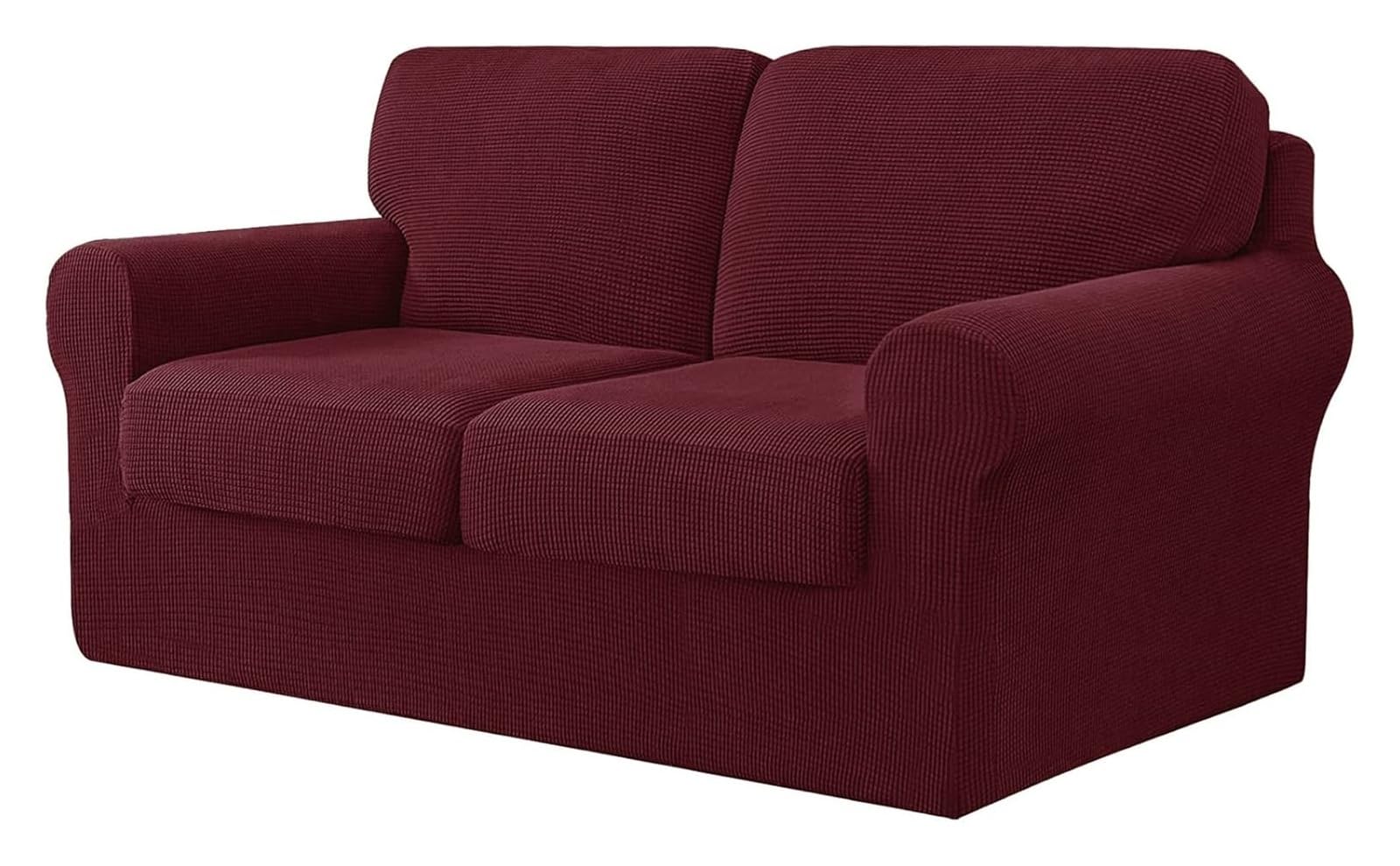 BUAOGDVG Stretch Sofa Cover with Separate Backrests and Seat Cushions, Non-Slip Sofa Cover with Elastic Band, Jacquard Furniture Protector(Vino Rosso,2 Posti)