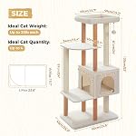 PAWZ Road Large Cat Tree, 53 Inches Modern Wooden Cat Tower for Indoor Large Cats, Multi-Level Cat Condos with Long Scratching Posts and Natural Wood Posts-Beige