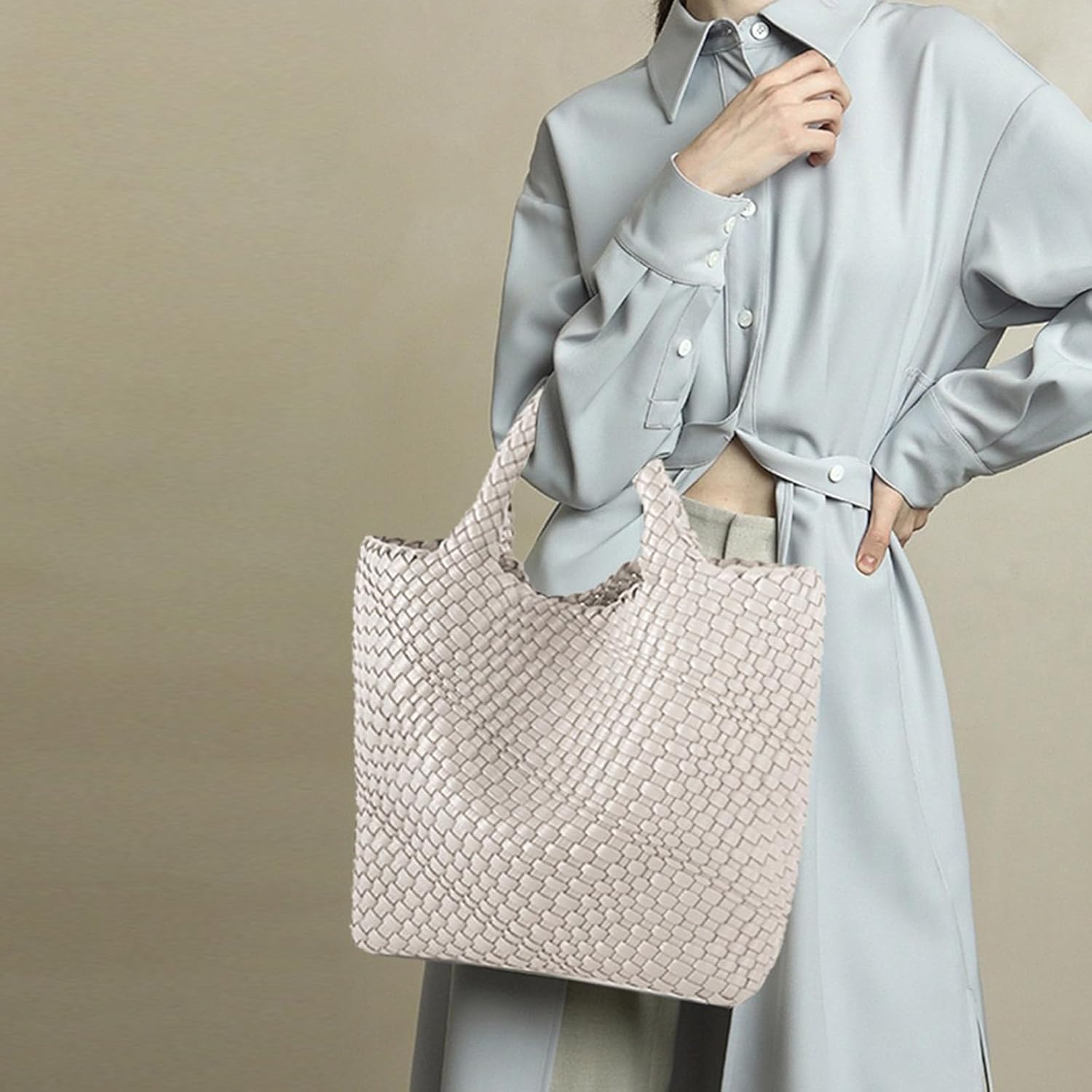 JINMANXUE Fashion Woven Bag Shopper Bag Travel Handbags and Purses Women Tote Bag Large Capacity Shoulder Bags - Image 3