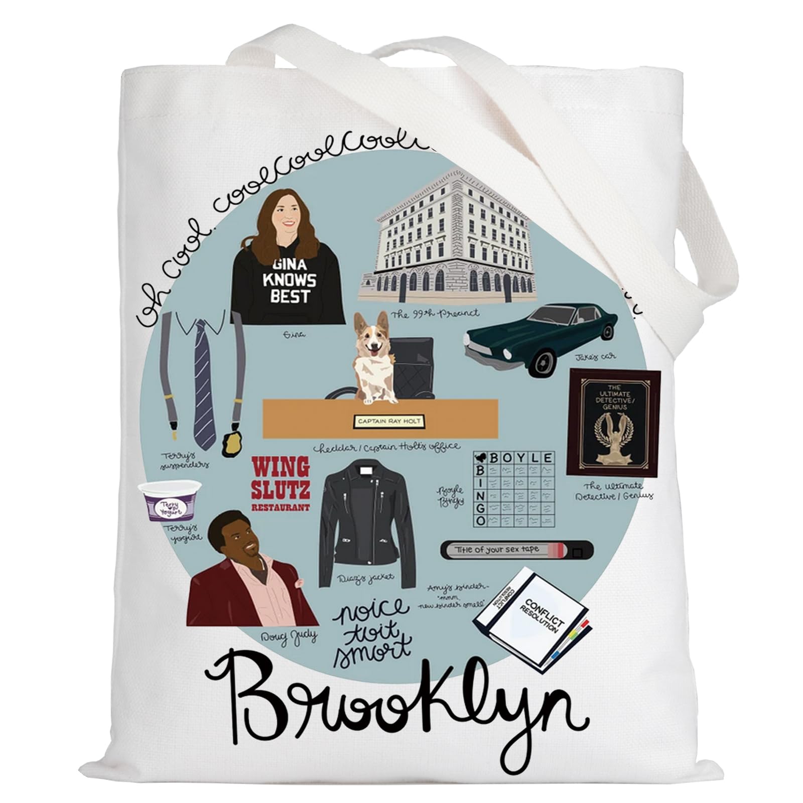 LEVLO Brooklyn 99 Canvas Tote Bag Tv Gina Fans Gift Brooklyn 99 Jake Reusable Grocery Bag Brooklyn 99 Merchandise
