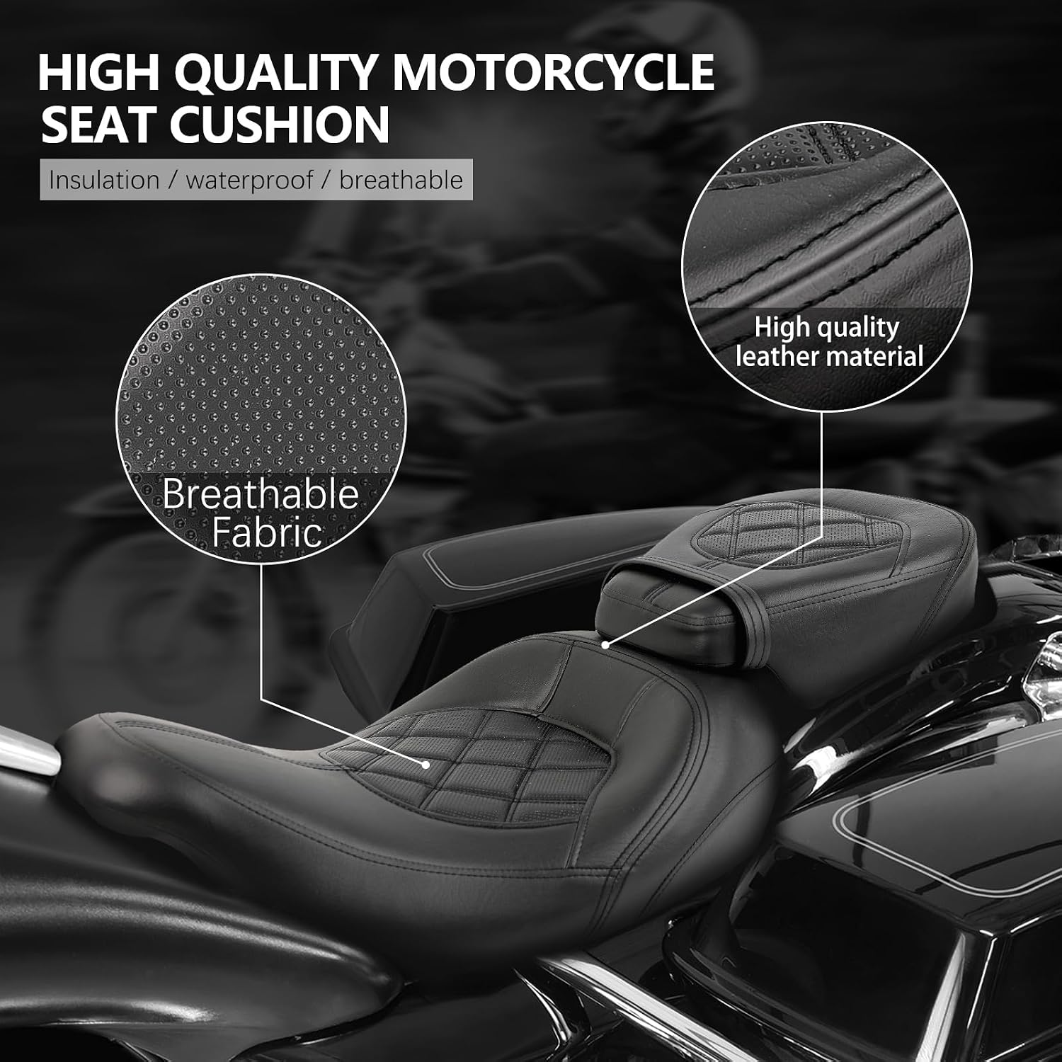 Rich Choices Motorcycle Two Pieces 2-Up Driver Passenger Seat Low Profile Leather Seat Compatible with Harley Touring Road King Street Glide Road Glide Electra Glide CVO 2009-2023