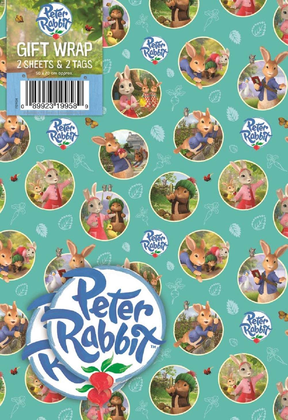 Danilo Promotions Ltd Multi Peter Rabbit Wrapping Paper 4 Sheets 4 Tags Sheet Size 70Cmx50cm Official Product Responsibly Resourced