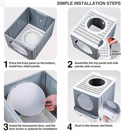 Miniatura 6 de GAVALE Bandeja plegable para gatos con tapa y pala de arena para mascotas, contenedor cerrado para gatos con cajón, caja de arena para gatitos,