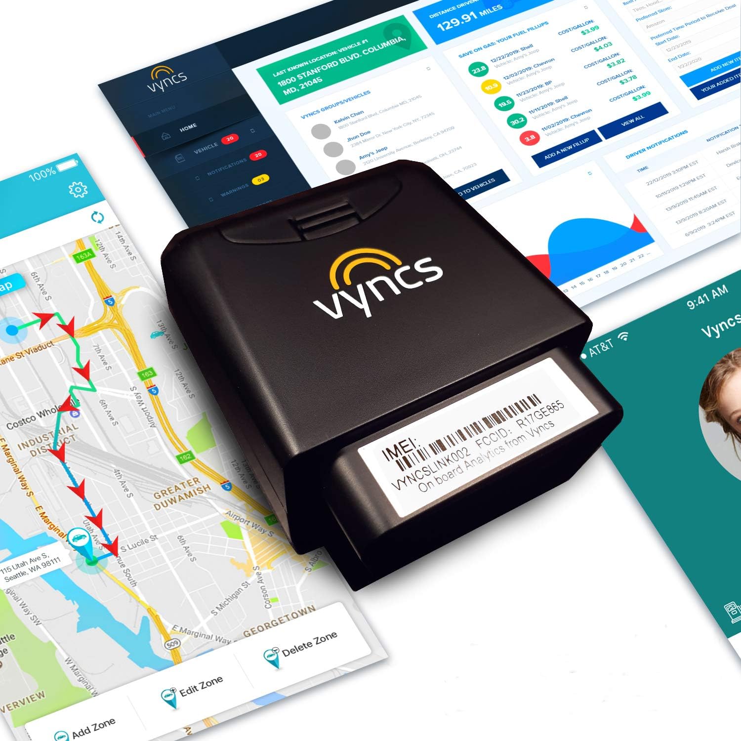 GPS Tracker VyncsPro No Monthly Fee OBD 4G Car Tracker, Real Time GPS, Free 1 Year Data Plan, 60 Seconds GPS, Live Map, Teen Unsafe Driving Alert, Car Health, Recall, Fuel Report
