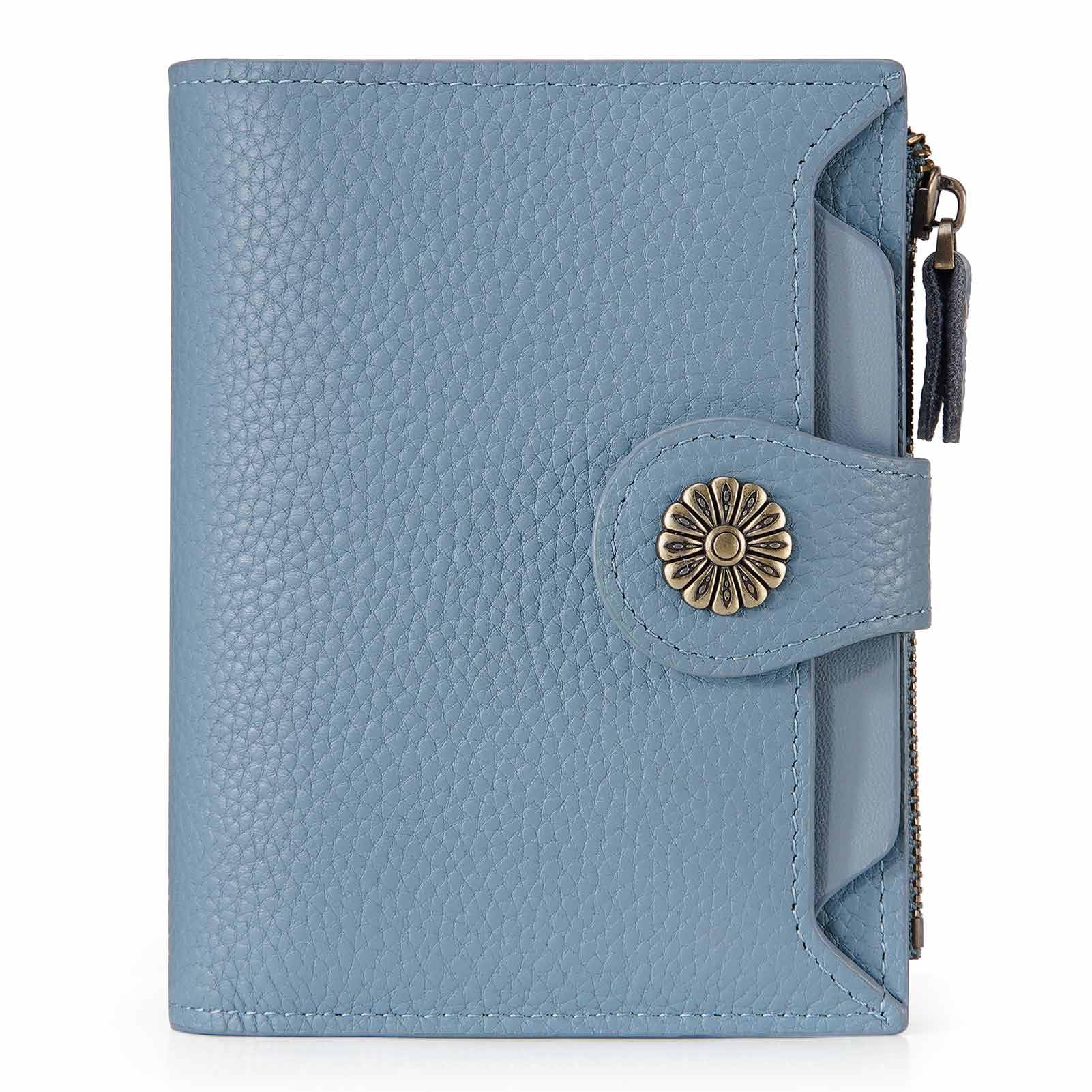Leather Wallet Women,RFID Blocking Small Wallet for Women,Bifold Womens Wallet,Card Holder Wallet Ladies With Zip Coin Pocket(blue)