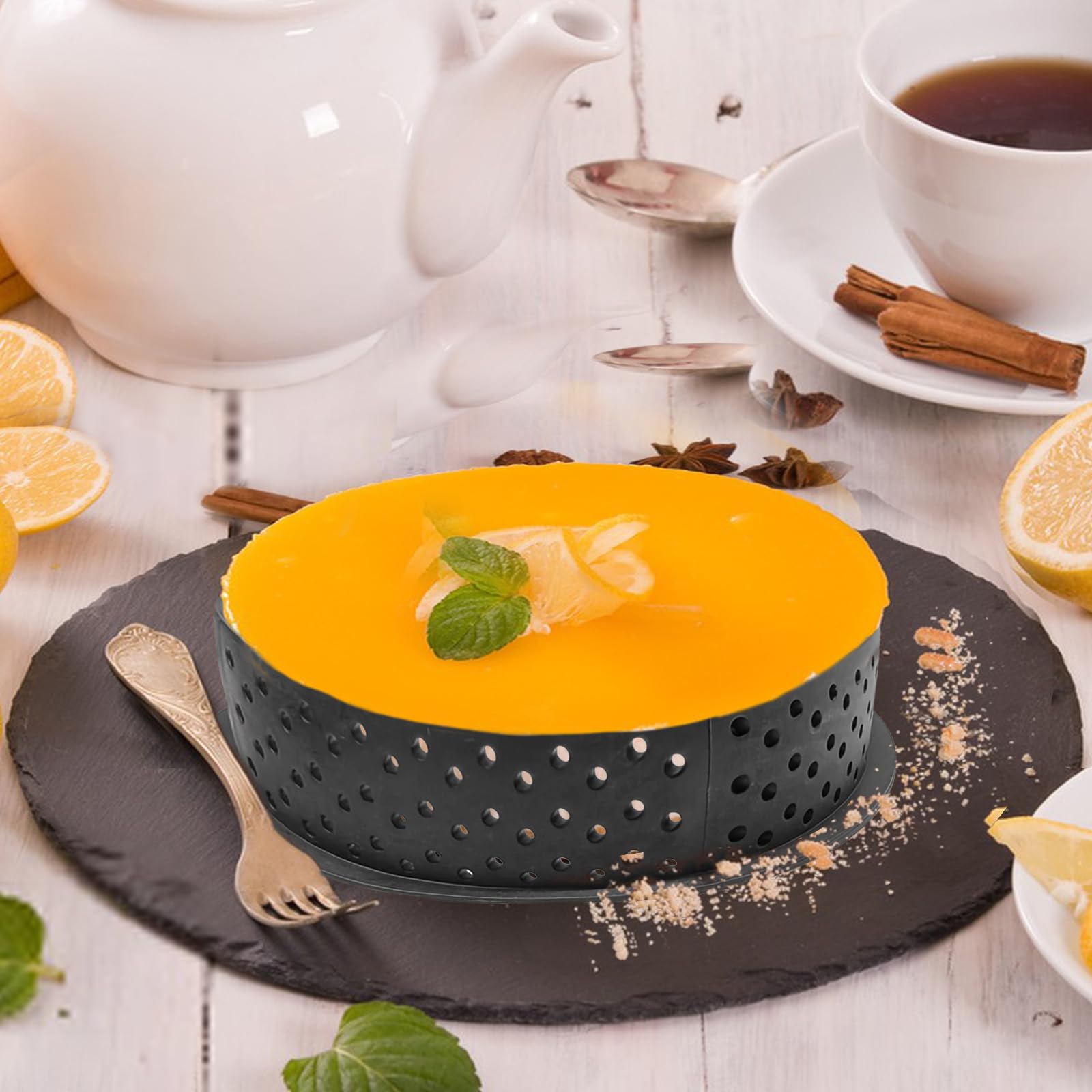 Haveratio Anello crostata Circolare Dessert Francese Torta di Frutta Perforata in Acciaio Inossidabile Torta Quiche Stampo per Mousse Cucina stampi da Forno Fai da Te