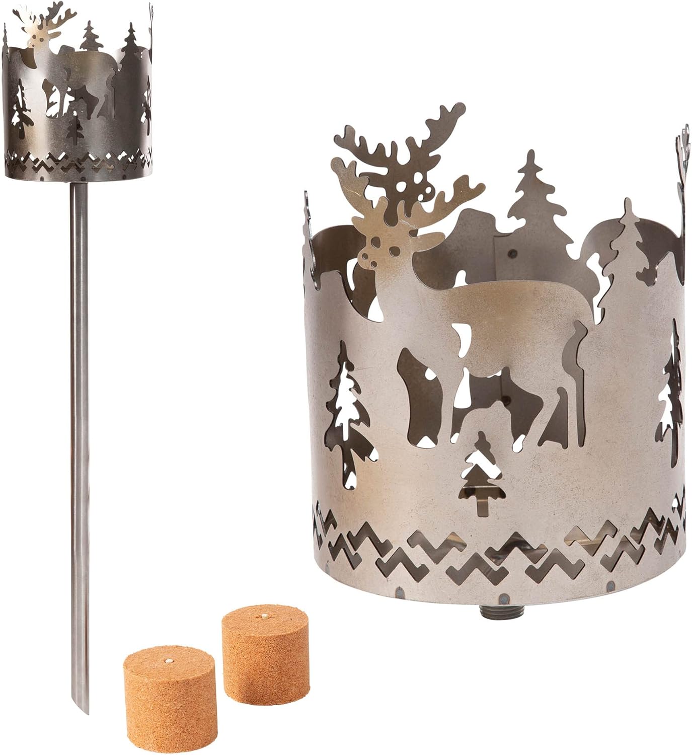 Gartenfackel für draußen Motiv Hirsch 2X Brennelemente Holzspäne mit