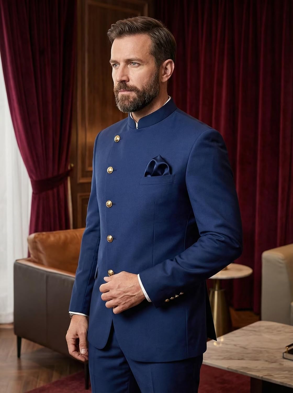 Chinese Tunic Suit Slim Fit 2 Piece Mandarin Collar Suits for Men Wedding Prom Blazer Jacket Pant Set - Image 2