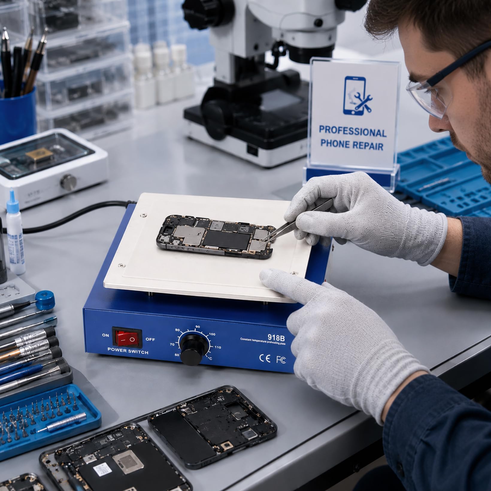 Placa calefactora, estación de precalentamiento de placa de soldadura de 450 W con pantalla LCD de 7 pulgadas, placa calefactora para reparación de PCB de teléfonos móviles