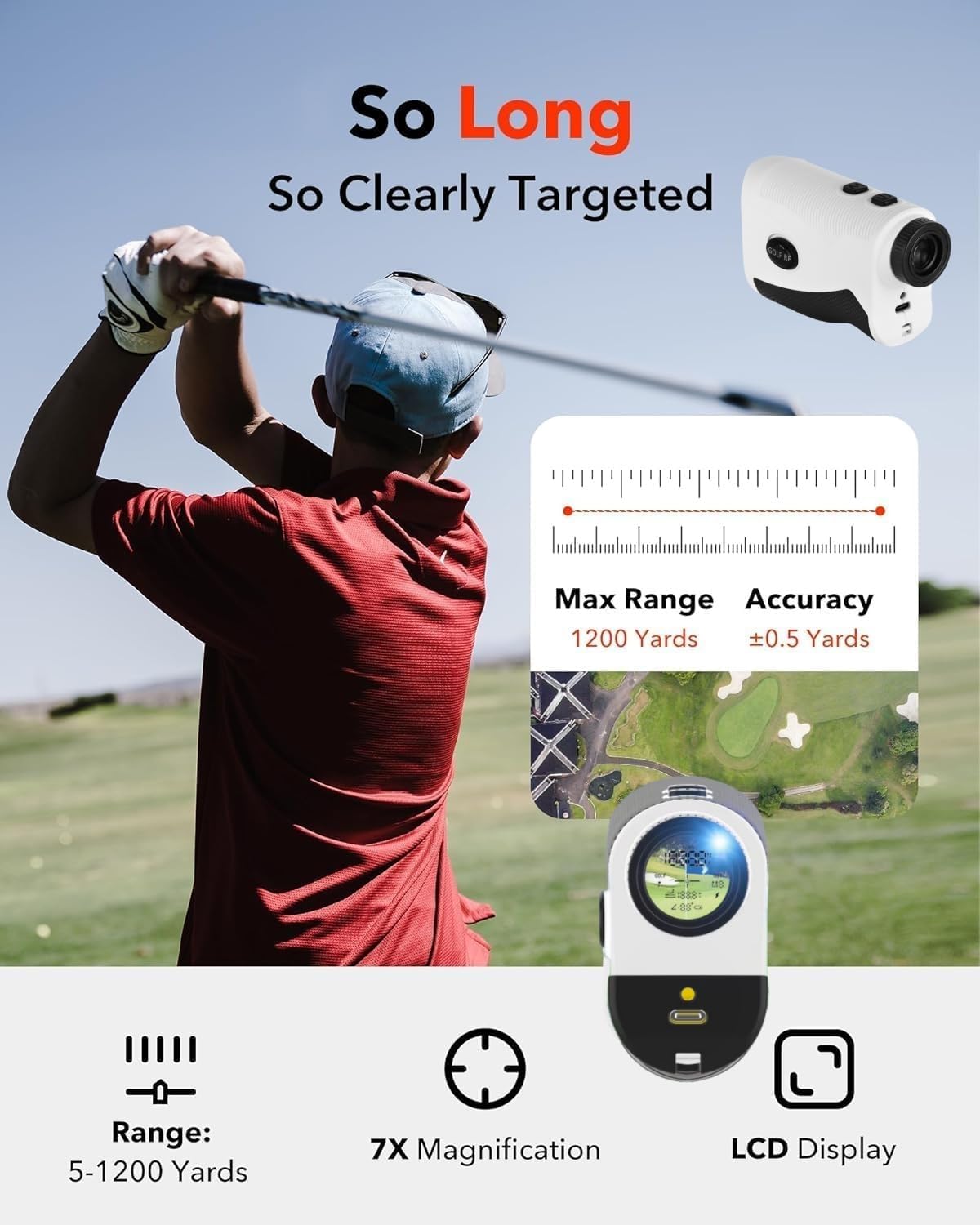 Golf Laser Entfernungsmesser 600M/1100M mit Slope-Schalter, Magnetstreifen, Entfernungsmesser 7X Vergrößerung, Turniermodus, Fast Flag-Lock mit Pulsvibration für Golf