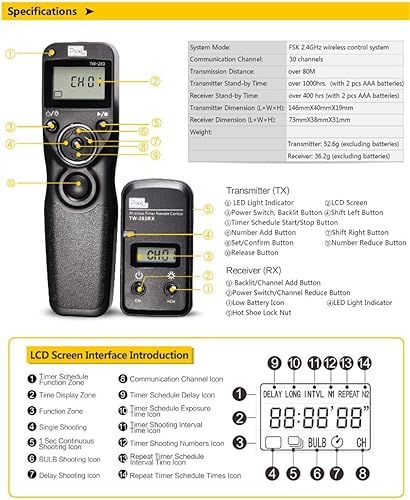 Miniatura 6 de Pixel Control remoto de liberación del obturador temporizador TW283-DC2 liberación remota para Nikon D5600 D3100 D3200 D3300 D5000 D5100 D5200 D5300