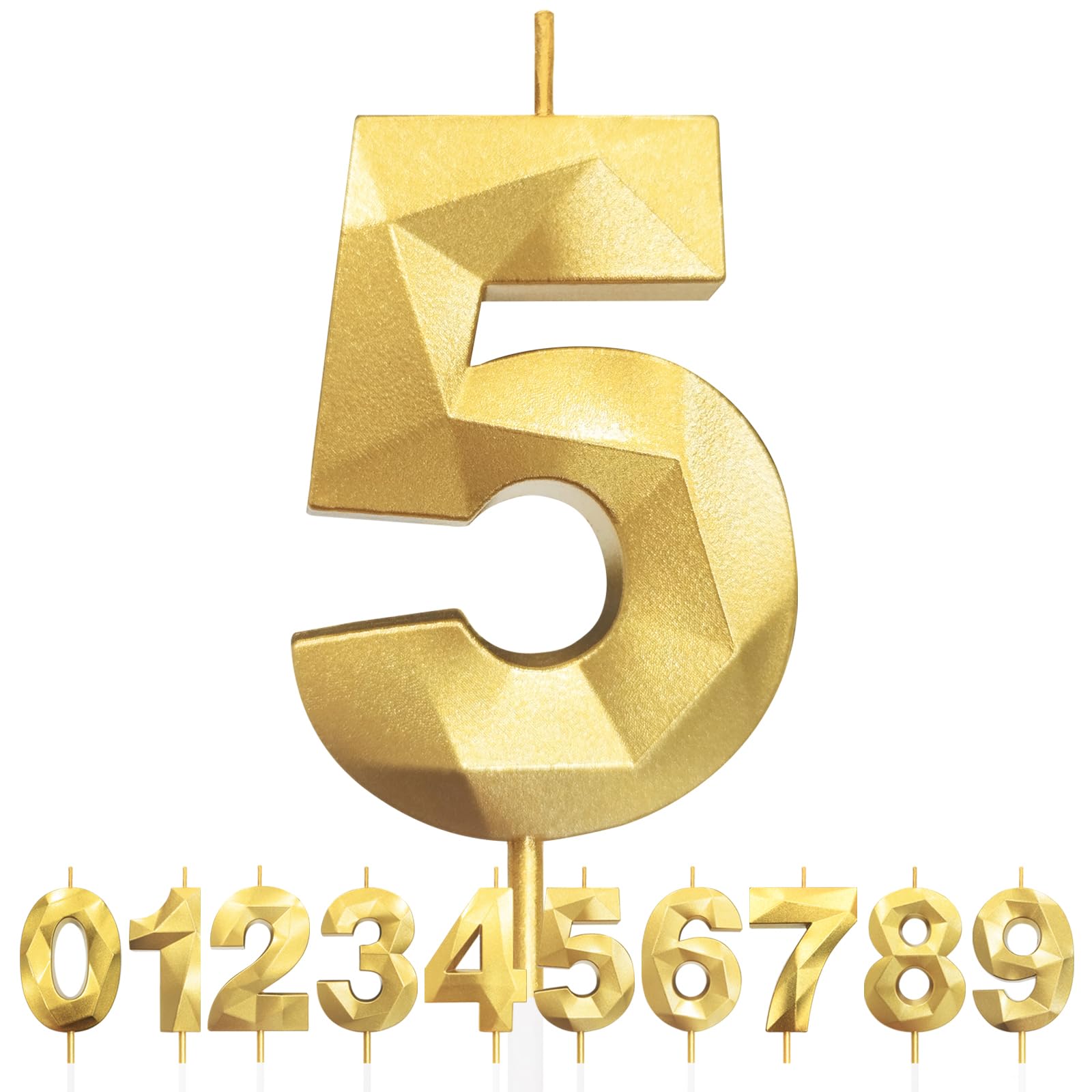 Lfwzry Gold 5Th Birthday Candles, Number 5 Candle, Birthday Candles For Cake, Diamond 3D Happy Birthday Cake Candle Decorations For Birthday Party Wedding Anniversary Celebration Supplies