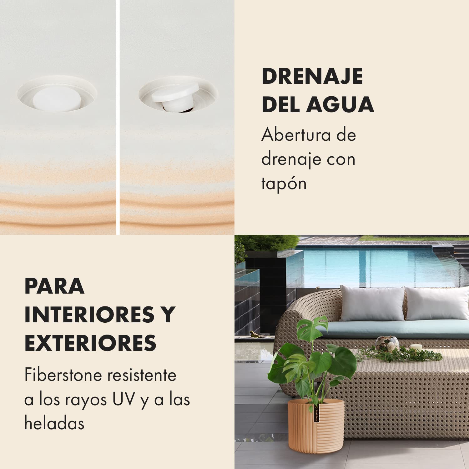 Fox & Fern Fox&Fern Maceta L con Estructura de líneas, Maceta Grande de 27 cm, Incluye Drenaje de Agua para Plantas en Exteriores e Interiores, Apta para Soporte de Flores L (30 cm de diámetro),