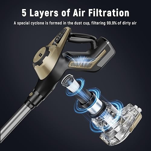 Vista 9 de Aspiradora inalámbrica, 30Kpa, aspiradora de palo para el hogar, pantalla inteligente y recipiente de polvo de 1.5L, tiempo de ejecución máximo