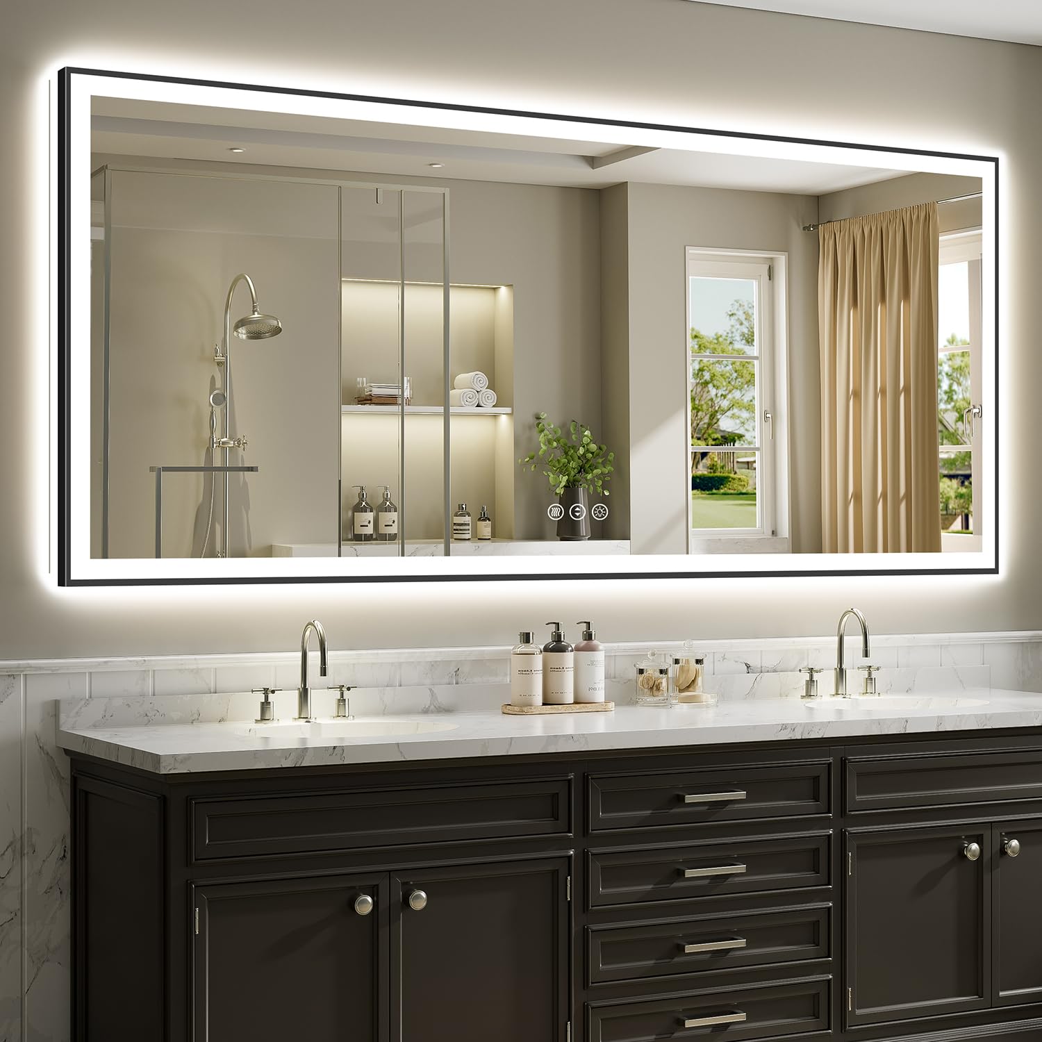 96x36 LED Bathroom Mirror with Lights, Black Framed Lighted Mirror