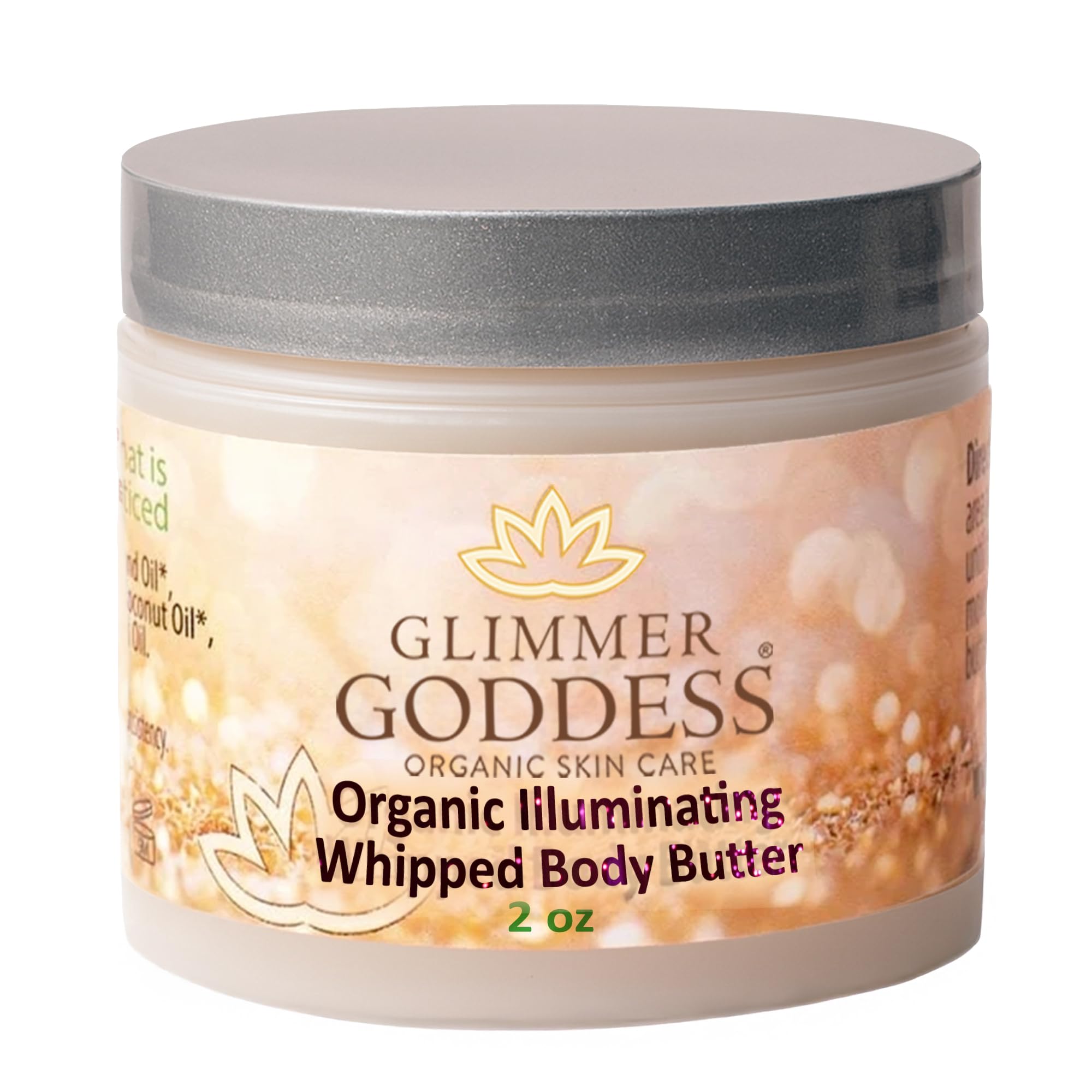 Glimmer Goddess Shimmer Body Butter with Organic Whipped Shea Butter for Hydration, Moisturizing & Silky Natural Glow - Gold Super, 2 oz