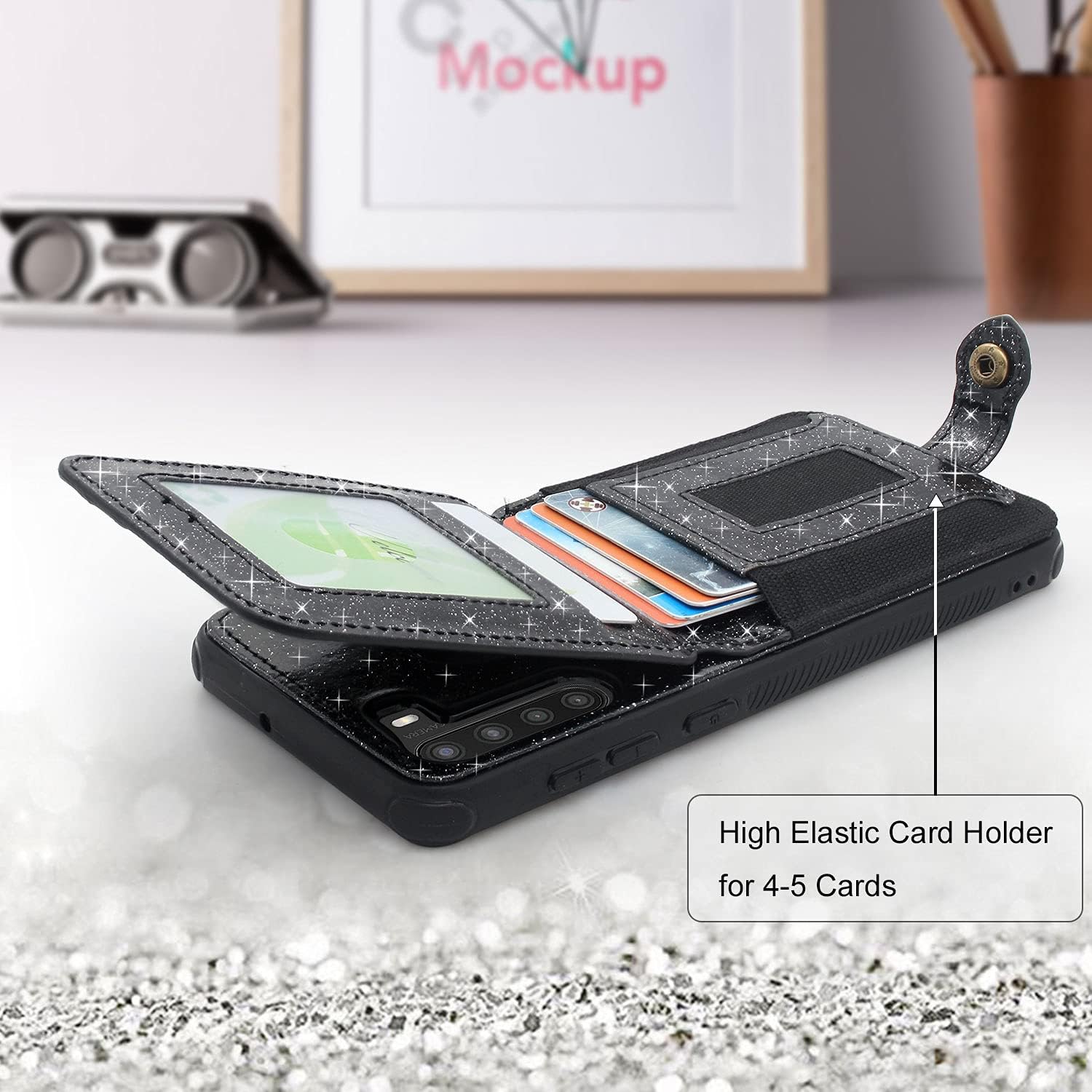 Harryshell Shockproof Leather Zipper Wallet Case with Zip & Card Slot Holder Kickstand Magnetic Closure Cover for Samsung Galaxy A21 (Bling Black)