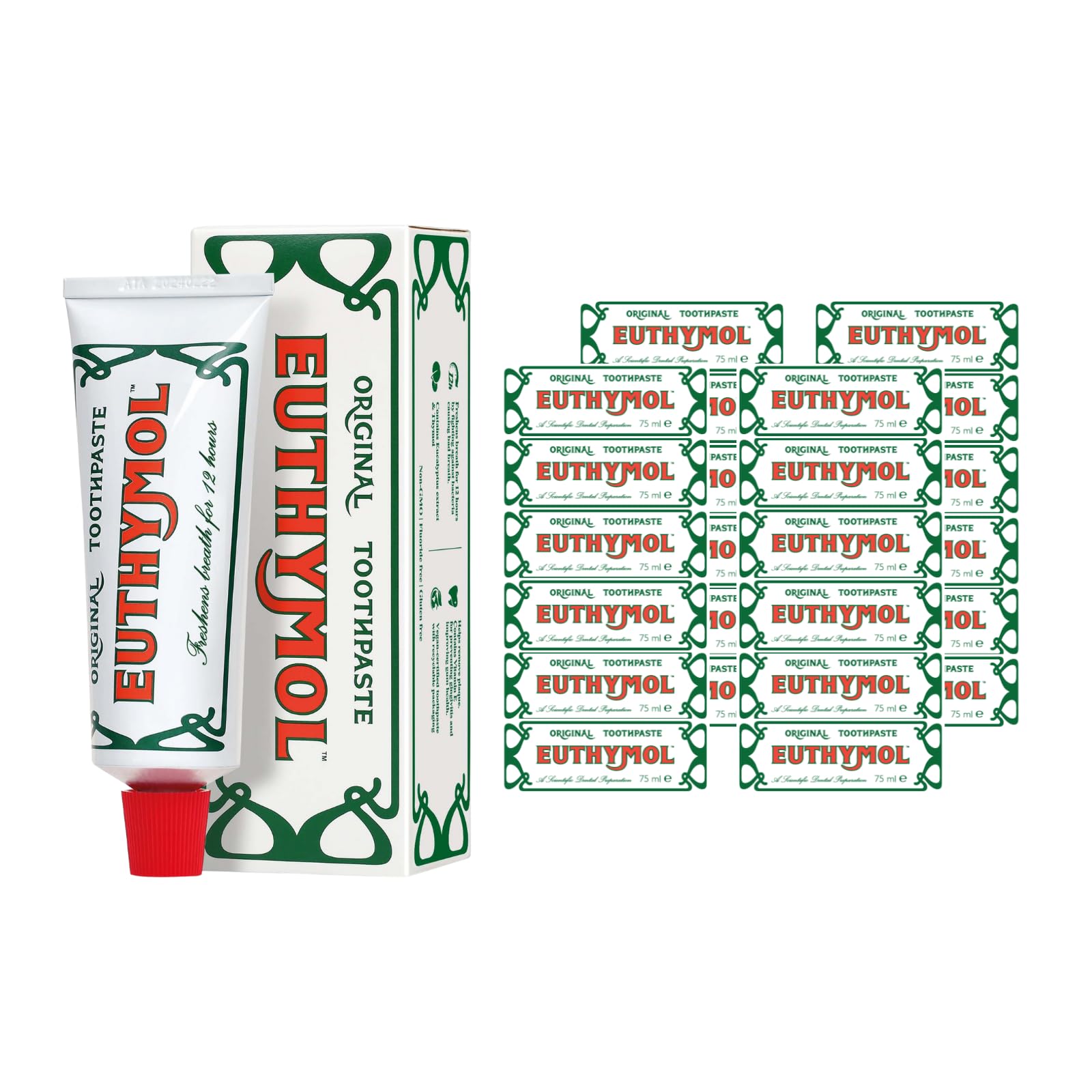 Euthymol Original Toothpaste Bundle – 24 x 75ml Fluoride-Free Toothpaste for Plaque Removal, Antibacterial, Cavity & Gum Care, Healthy Enamel, Daily Oral Hygiene