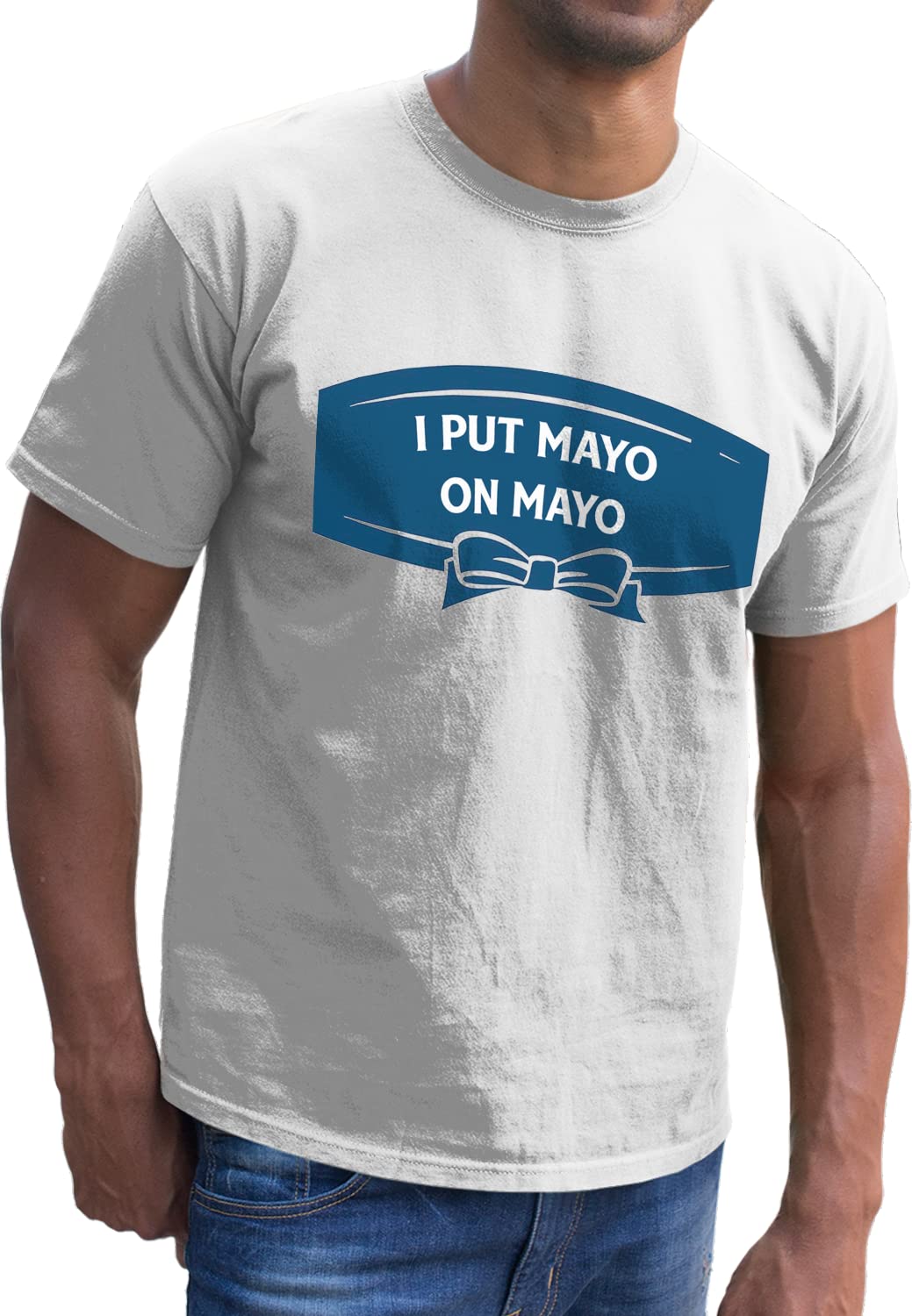 Smartypants Unisex White I Put Mayo On My Mayo T-Shirt Top British Mayonnaise Thick Creamy Sauce Dressing Condiment Egg Yolk Funny Joke Fun Phrase Saying Play Words Gift Present (Large, )