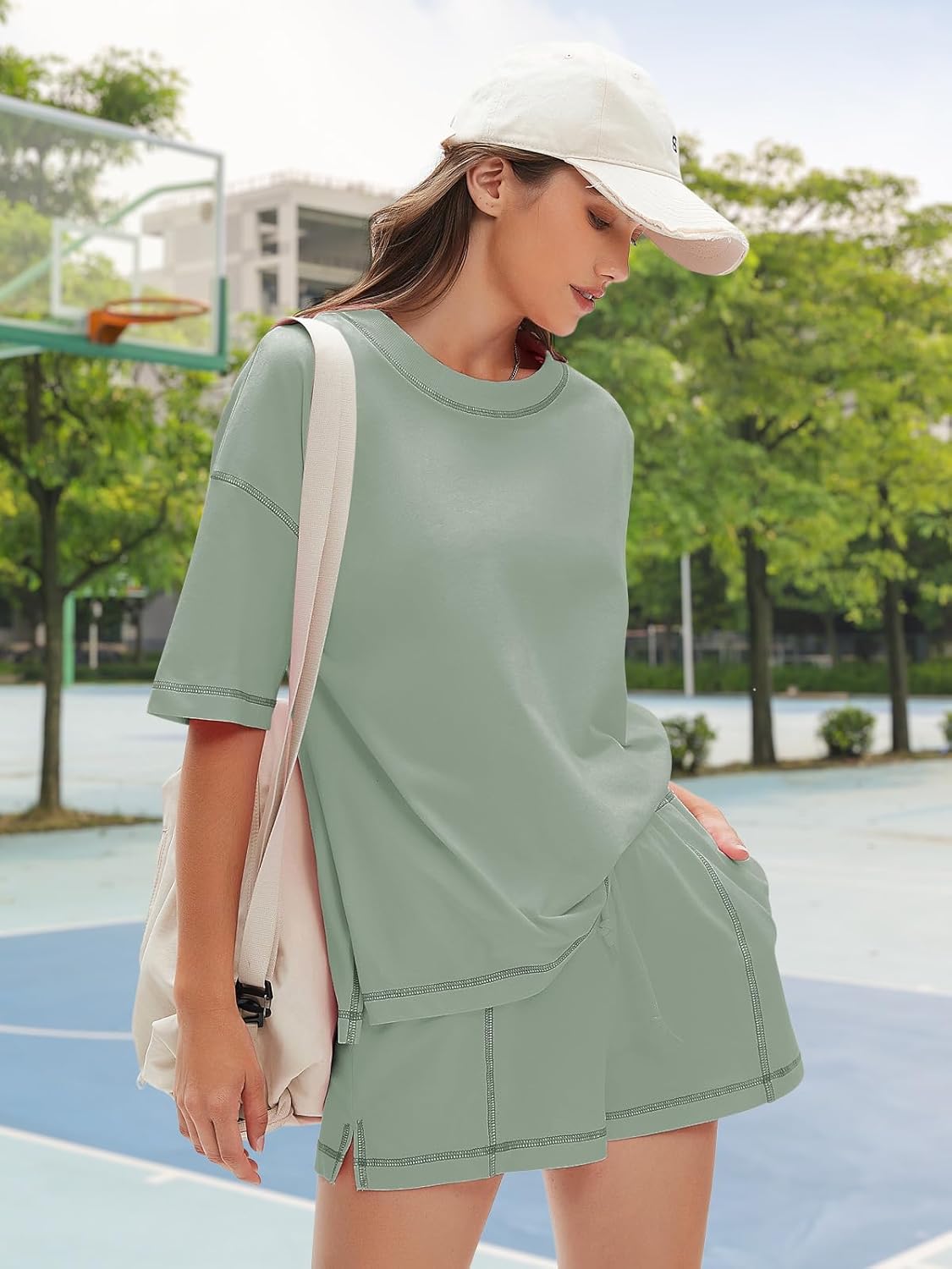 EXLURA Women's Casual Summer 2 Piece Sets 100% Cotton Short Sleeve Tshirt and Shorts Matching Sweatsuits Lounge Set 2026 - Image 3