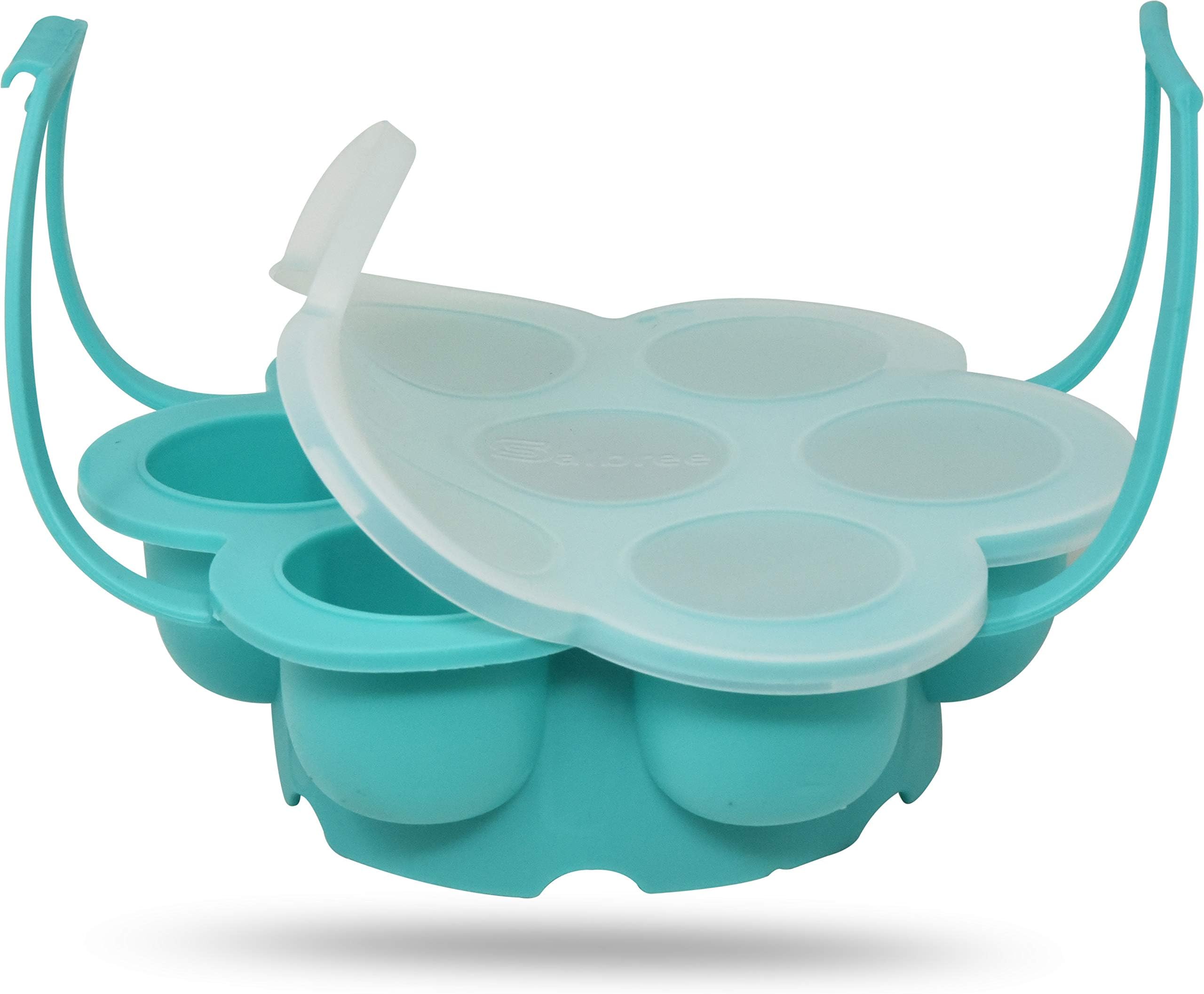 Salbree Egg Bite Mold for Instant Pot Accessories Silicone Instapot Steamer Molds Container for Eggs Meatloaf Vegetables fits Insta Pot Cooker 5qt 6qt 8qt - Built-In Handles & Trivet (aqua)