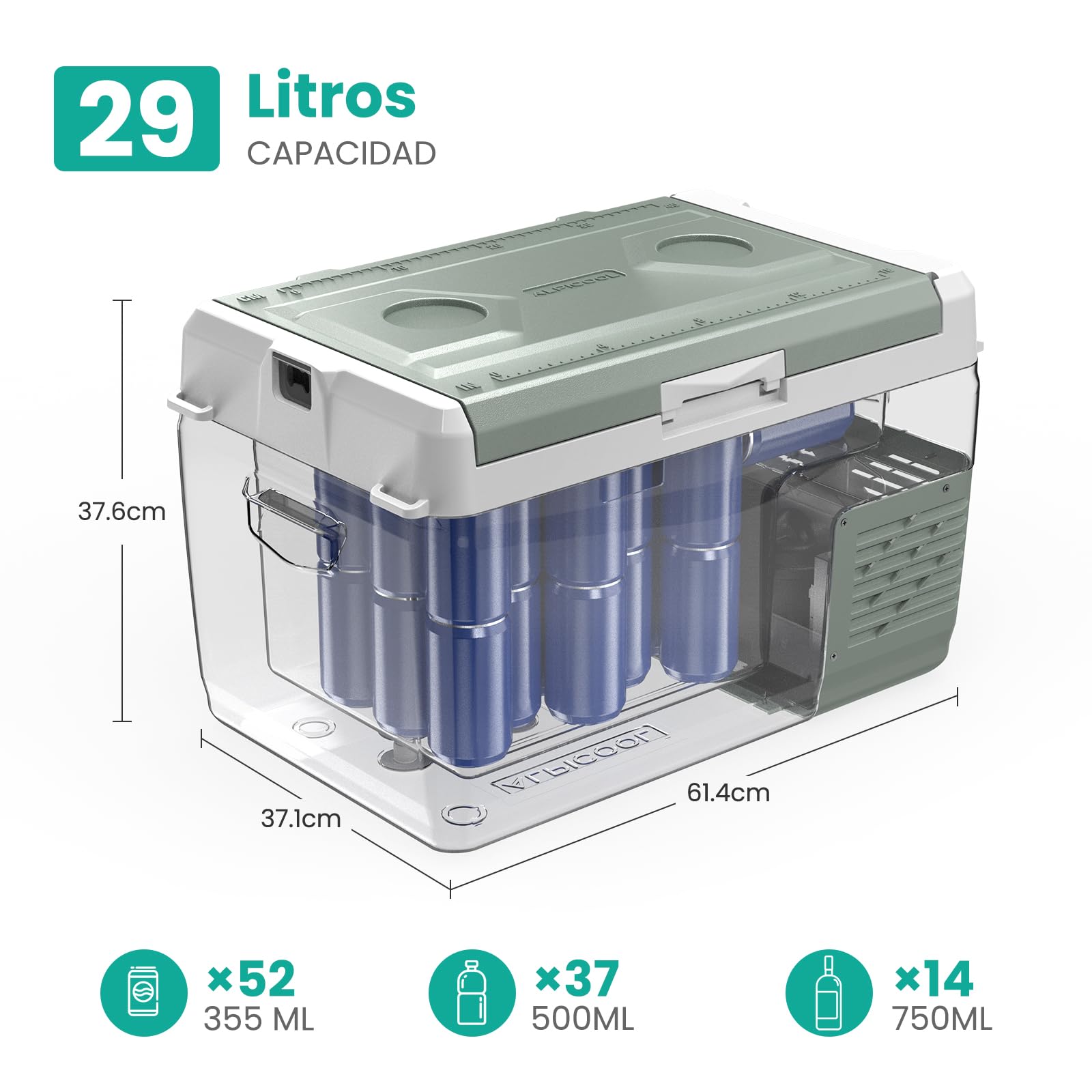 Alpicool GC30 Nevera Portátil Eléctrica 29L, 2026 de Nevera de Coche 12V /24V DC, 20°C a -20°C Nevera Compresor, Refrigerador de Coche para Hogar,Camping,Viajes,Automóvil,Bandeja de Hielo Incluida