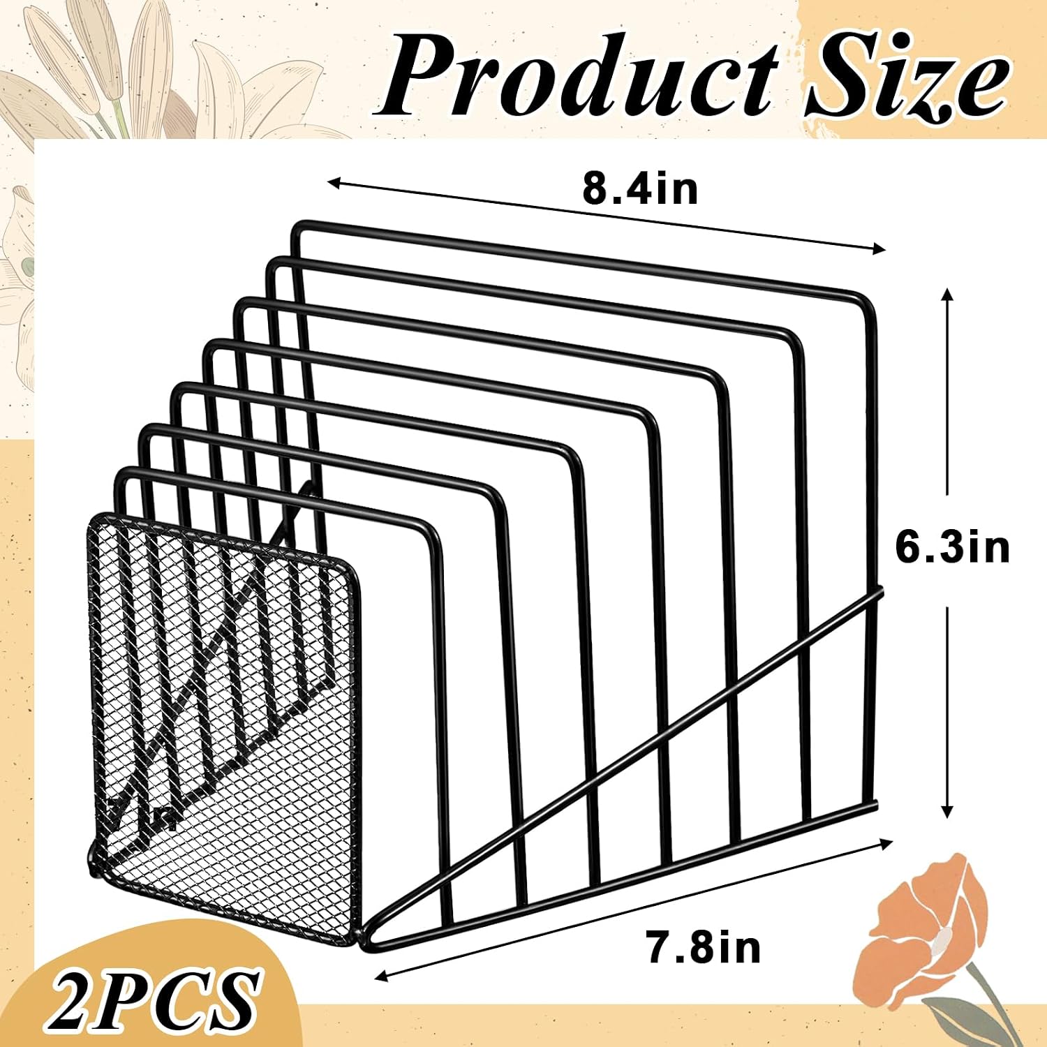 2 Pcs 2 Pcs Wire File Sorter Desk 7 Section Organizer, Black image 3