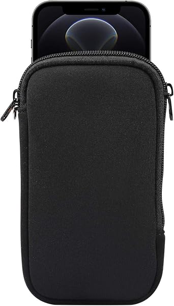 Neoprene Cell Phone Pouch Soft Elastic Shockproof Mobile Phone Case+Necklace Lanyard Crossbody Sleeve for iPhone 12 Pro Max XS, Samsung Galaxy Note 20 Ultra A51 A72 LG V50 V40 ThinQ Black