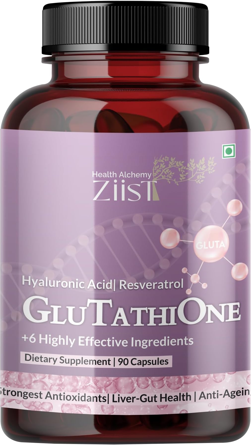 Glutathione Liposomal Supplement with Hyaluronic Acid & Resveratrol โ Antioxidant Support for Skin, Liver & Gut โ 90 Capsules
