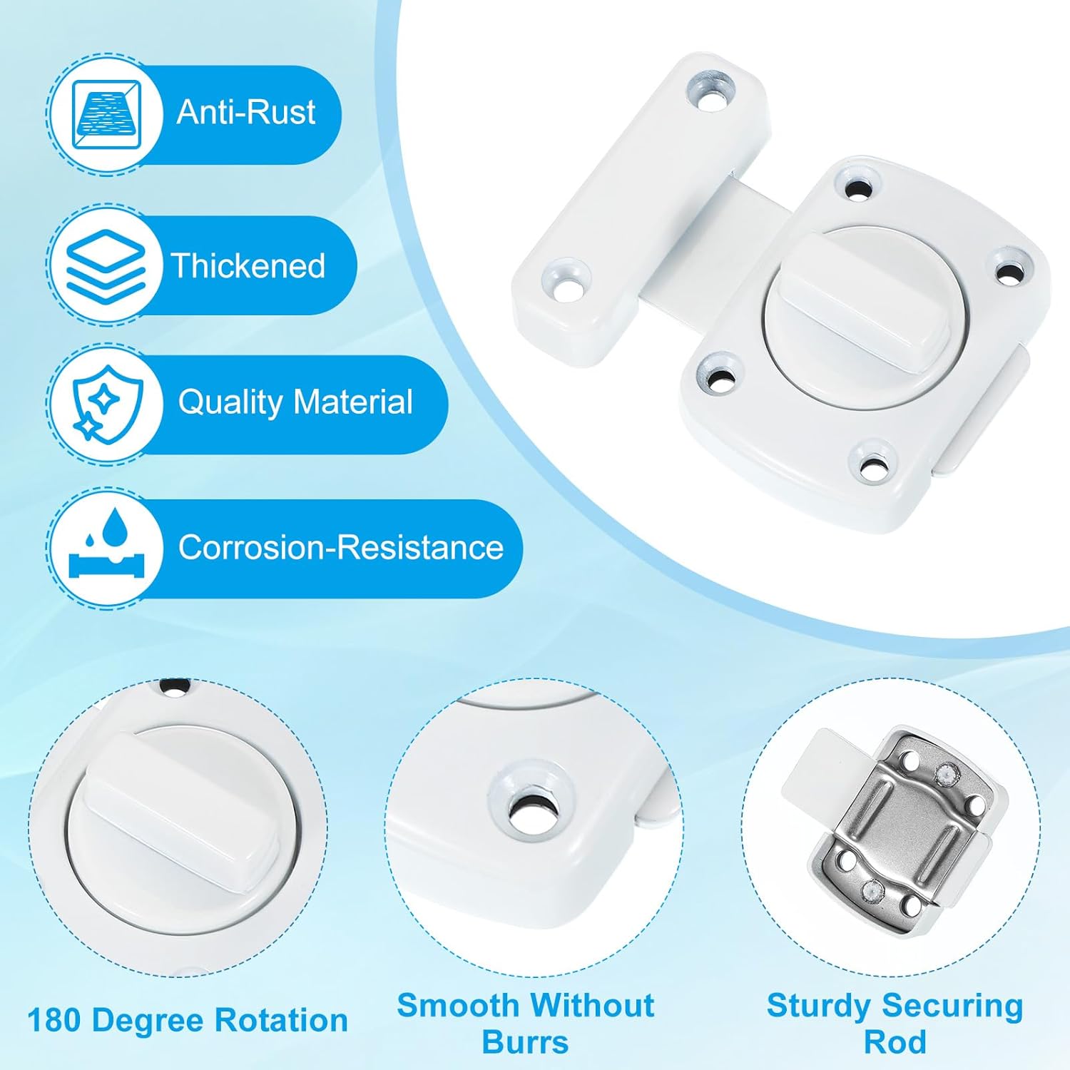 PATIKIL Rotate Bolt Latch, 2 Pack Zinc Alloy Gate Latch Safety Door Lock Security Door Slide Latch Pet Door Lock with Screws for Cabinet Closet Bathroom Furniture, White