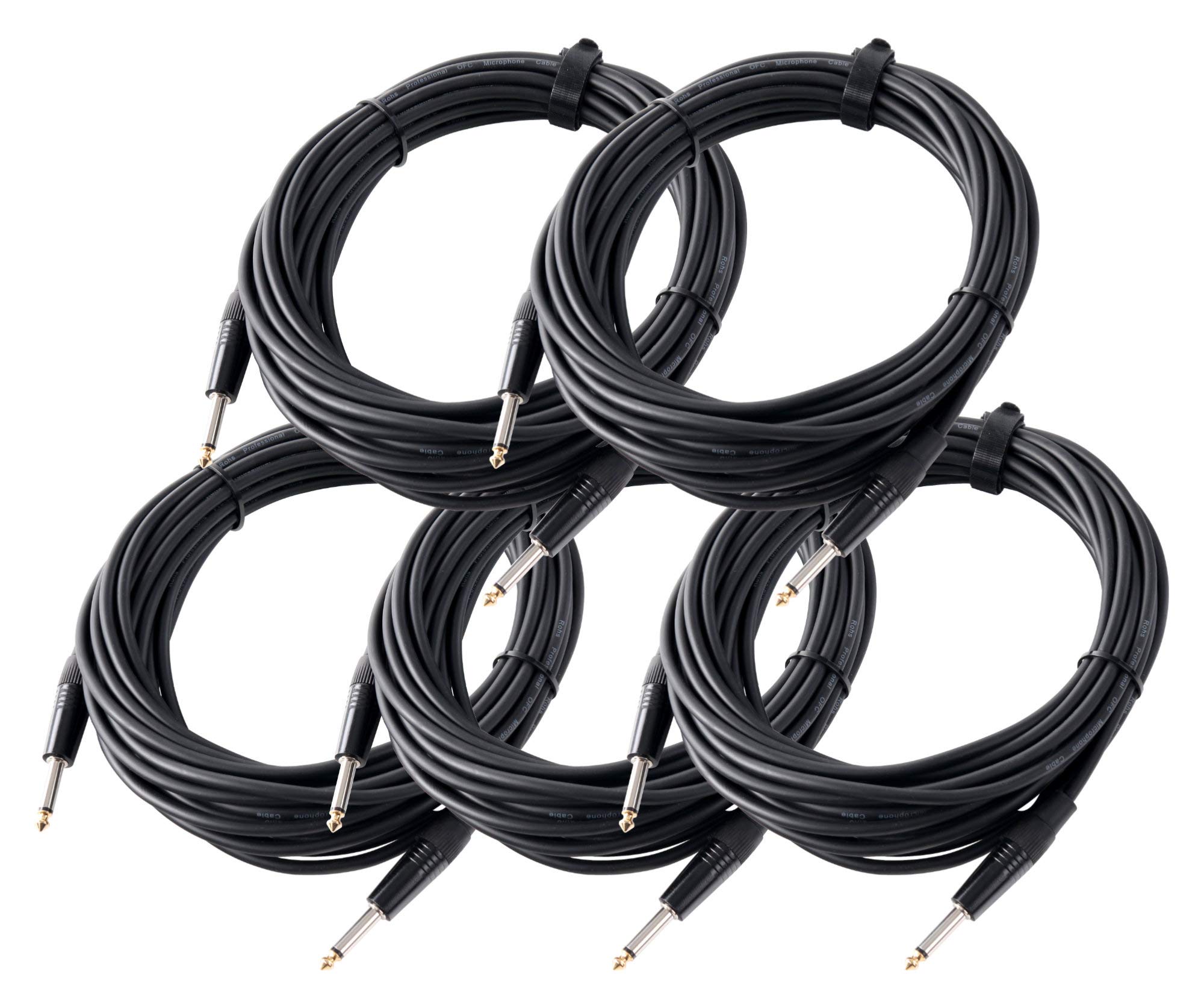 Pronomic 5er Set Stage INST-10 Instrumentenkabel 10m (6,3 mm Klinke, Verbindungskabel, Gitarre, vergoldete Steckerspitzen, Spannzangen-Zugentlastung) schwarz