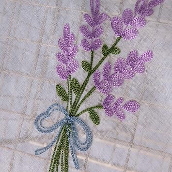 Kitchen Curtains Flower Embroidery Net Curtain Pastoral Shade Kitchen Curtains Half Curtain Short Panel Drapes purple 100X50CM wear rod