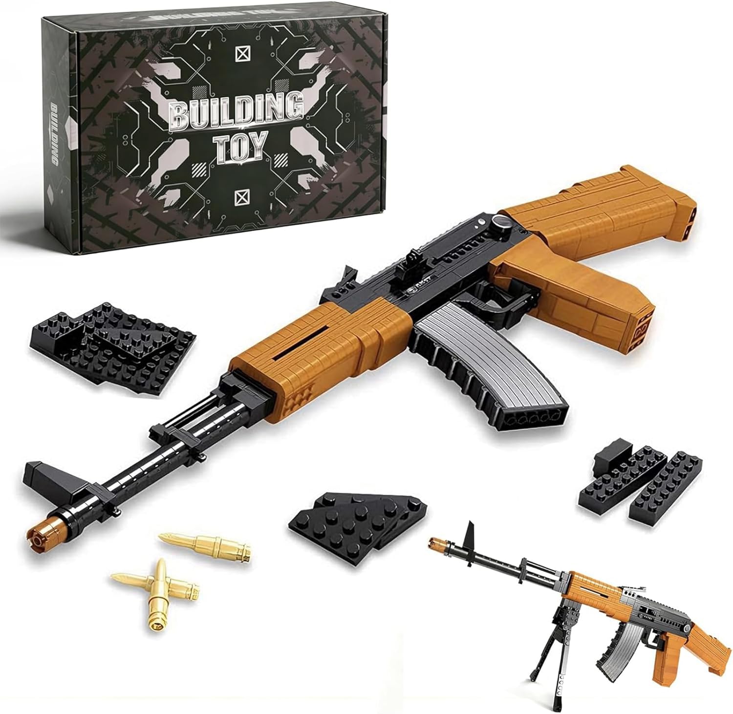 AK47 Building Bricks Gun,617 PCS WW2 Military Pistol Model Building Block Surprise Box Set -Includes 2 Models in Total.Compatible with Lego,Playset for Ages 14+, Adults & Collectors
