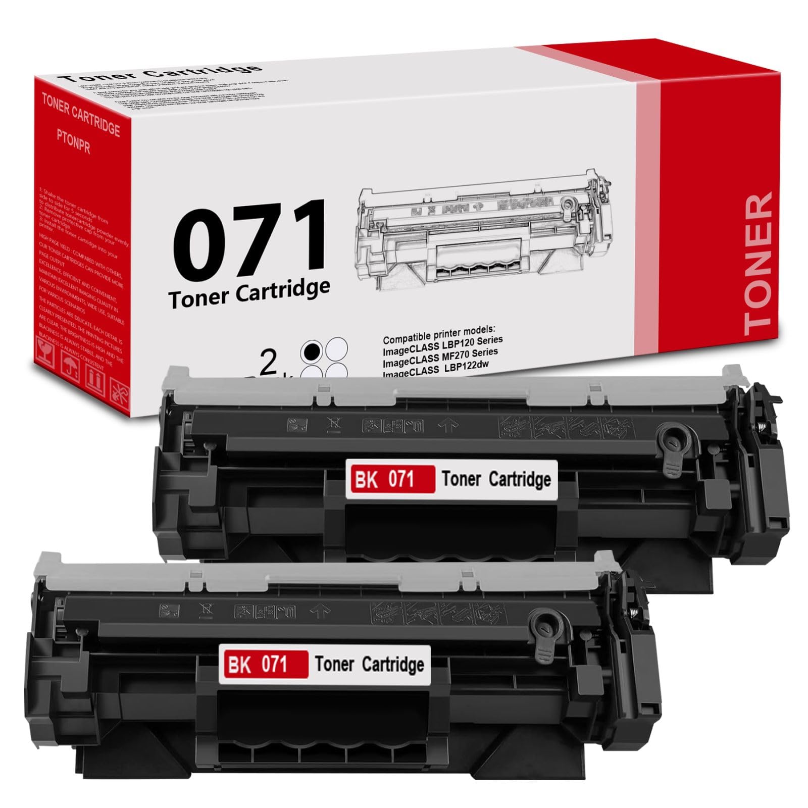 071 High-Yield Black Toner Cartridge 2-Pack Replacement for Canon 071 Toner Cartridge for imageCLASS LBP120 LBP122 LBP122dw MF270 MF273dw Printer