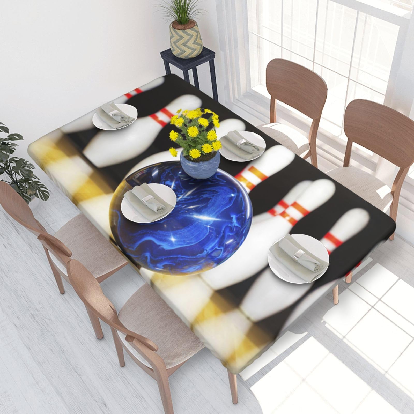 BNVSADC bowling Printed 4FT Tablecloth 122x76 CM Polyester Kitchen Water Resistant Table Cloth Dining Table Decoration Table Covers