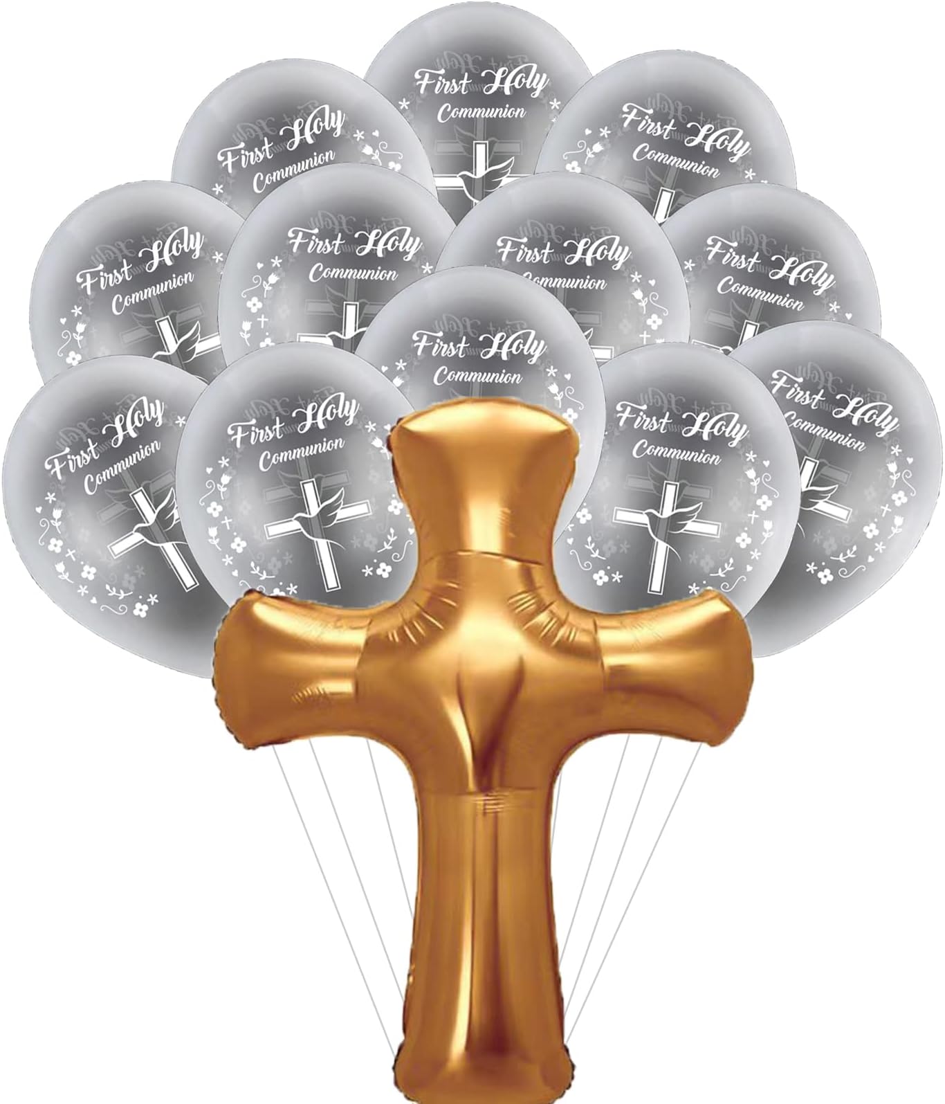 Giant 39inch Gold Cross Balloons Dove Balloons for Christening Baptism First Communion Children's Dedication Memorial Day Decorations
