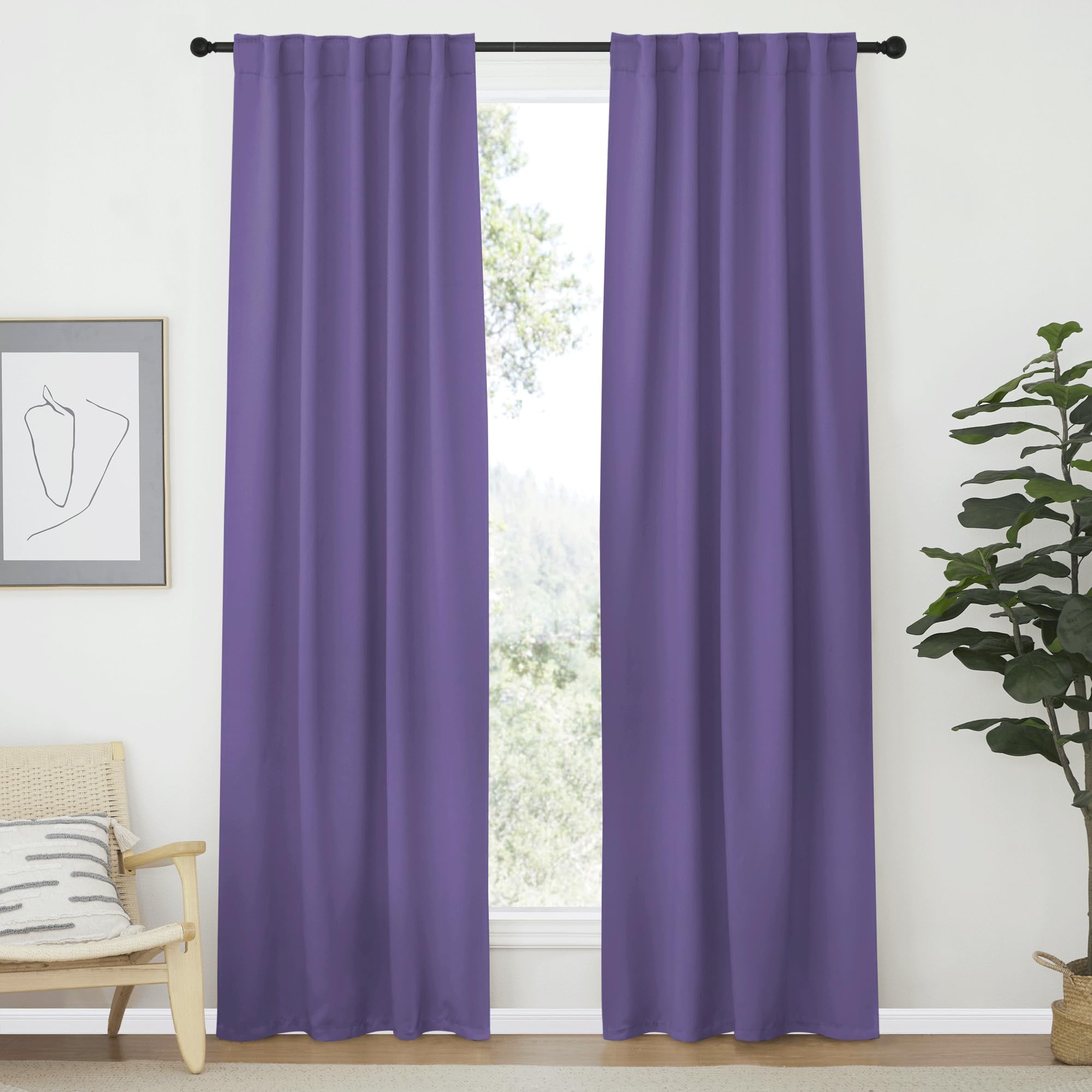 NICETOWN Vertical Blinds Window Curtain Panels - (Lilac Color) 42 by 84 Inches, Set of 2, Energy Saving Rod Pocket and Back Tab Blackout Curtains for Nursery loft Cafe Laundry