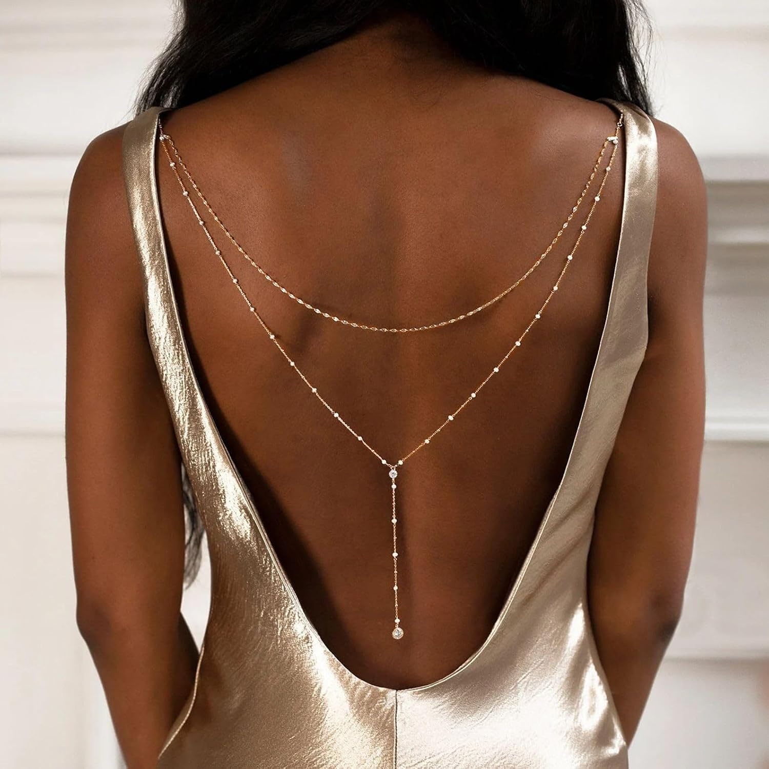 Longita Gold Back Necklace for Backless Dress Back Jewelry Backdrop Necklace Back Chain Gold Body Chain Jewelry for Women Sexy Trendy Dainty Bride Bridesmaid Evening Gown Prom Accessories