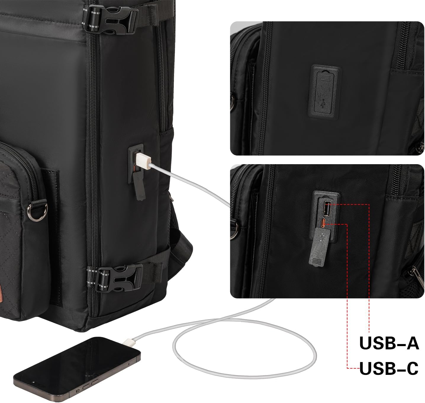 40L Waterproof Travel Backpack for Men & Women, Airline Approved Carry on Laptop Backpack, 17.3 Inch, with Detachable Crossbody Bag, Black