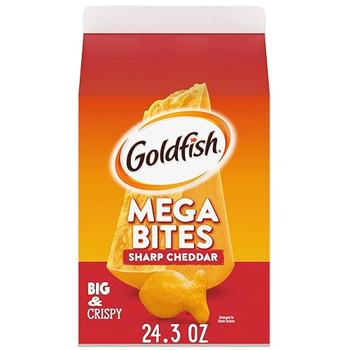 Goldfish Mega Bites, Galletas de Queso Cheddar Fuerte, Cartón de 24.3 Oz