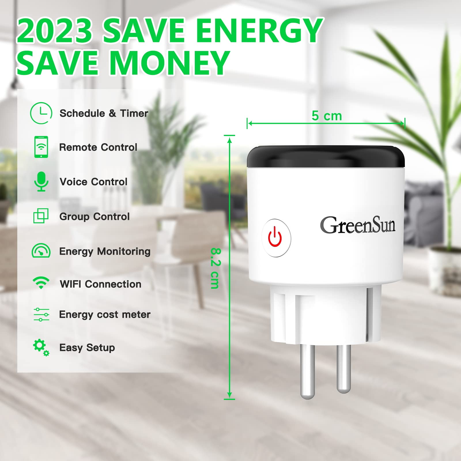 Wlan Steckdose mit Strommessung Steckdose,GreenSun Wlan Steckdose,Mini Alexa Smart Steckdose,Wifi Steckdose Stromzähler Stromverbrauchsmesser Steckdose Zeitschaltuhr Sprachsteuerung mit Alexa 4PCs