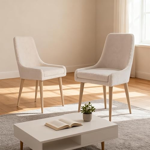 Miniatura 2 de Juego de 2 sillas de comedor, silla de cocina tapizada moderna de mediados de siglo, sillas laterales de tela con respaldo alto, asiento acolchado
